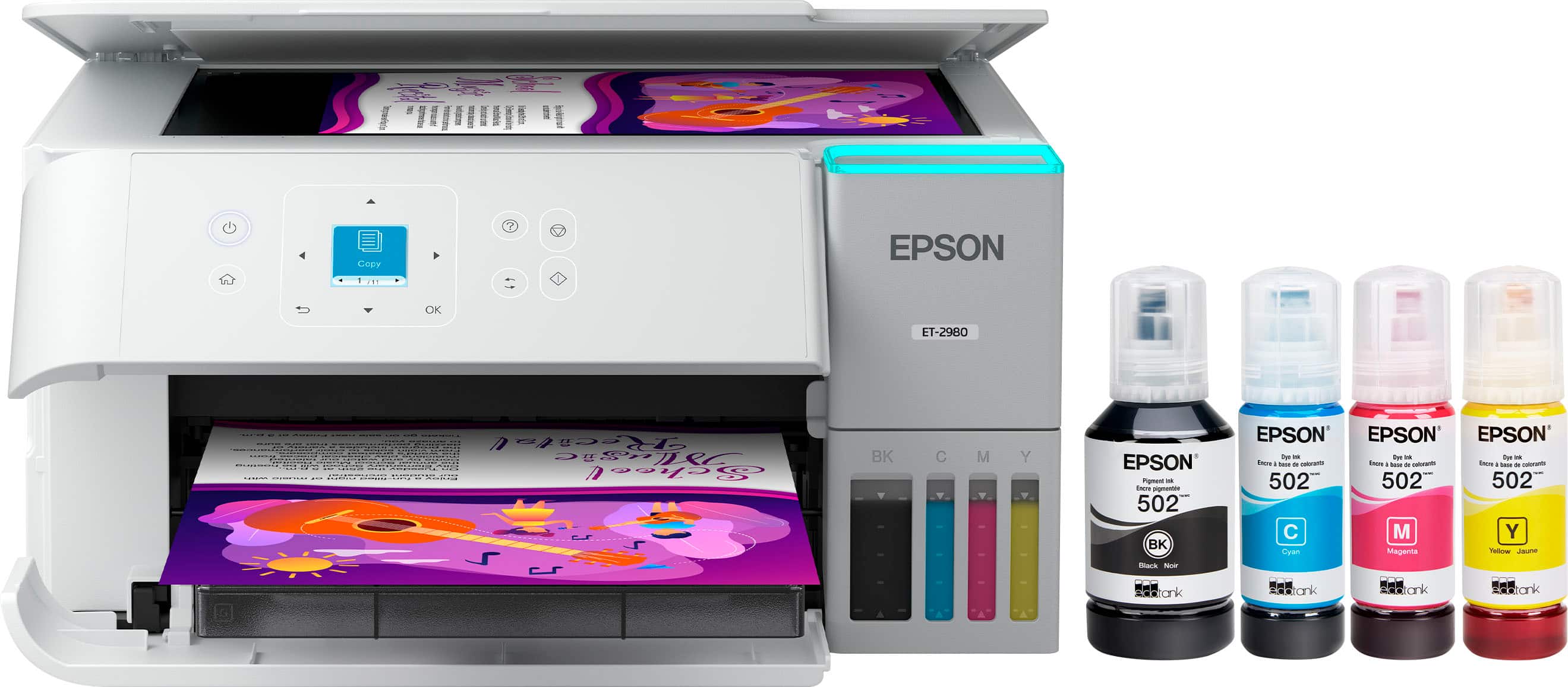 Epson - EcoTank ET-2980 Wireless All-in-One Color Supertank Inkjet Printer - White product image