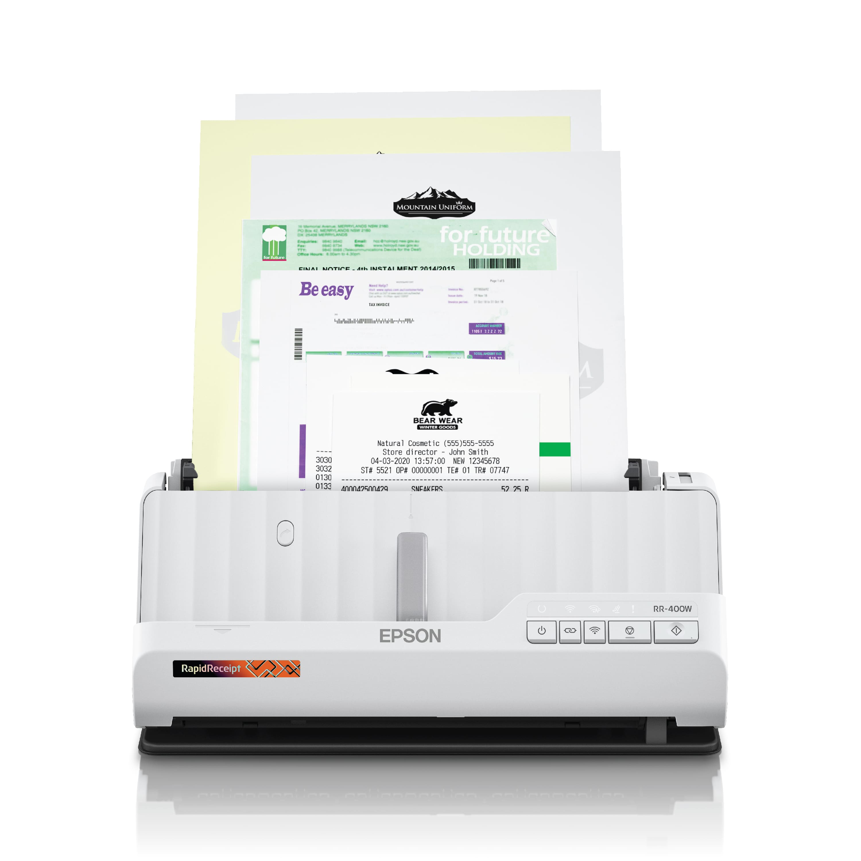 Epson - RapidReceipt RR-400W Wireless Duplex Compact Desktop Receipt and Document Scanner - White product image