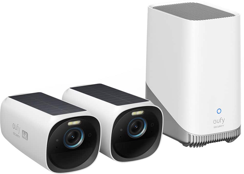 eufy - eufyCam 3, 2-Outdoor Wireless 4K Solar Powered Security Cameras with HomeBase 3 - White/Black product image