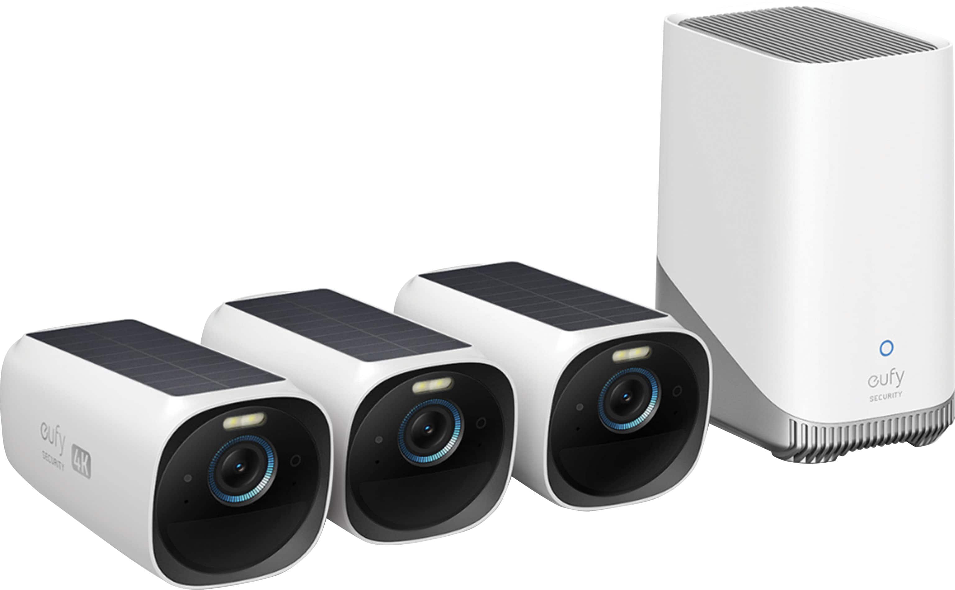 eufy - eufyCam 3, 3-Outdoor Wireless 4K Solar Powered Security Cameras with HomeBase 3 - White product image