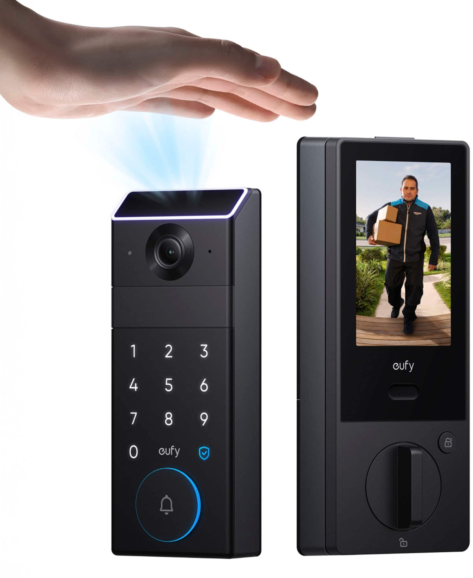 eufy - FamiLock S3 Max WiFi Replacement Deadbolt with 2K Video Doorbell and Palm Scanner - Gray product image