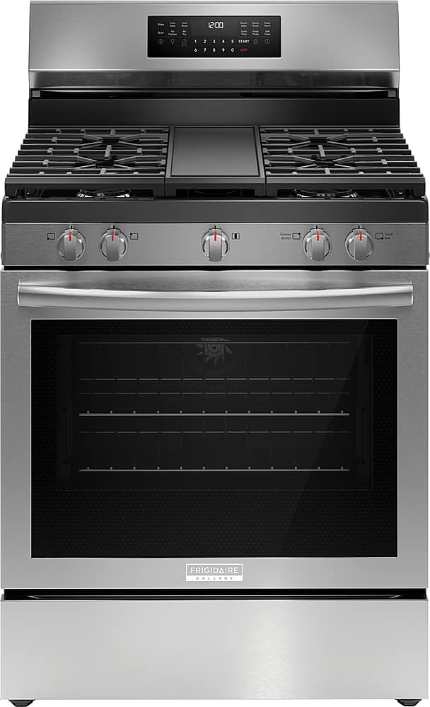 Frigidaire - Gallery 5.1 Cu. Ft. Freestanding Gas Total Convection Range with Self Cleaning - Black Stainless Steel product…