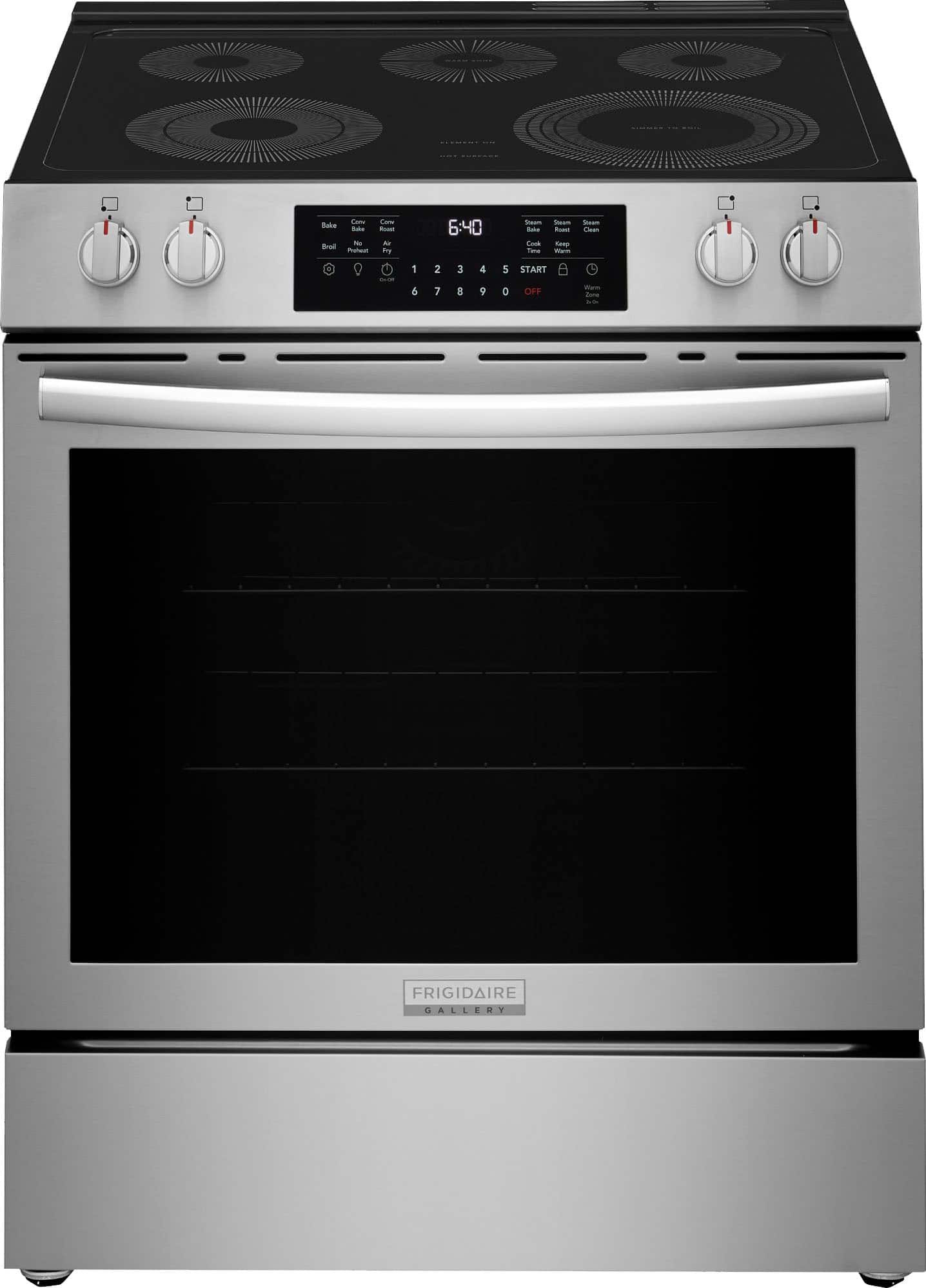 Frigidaire - Gallery 5.3 Cu. Ft. Slide-In Electric Total Convection Range with Air Fry and Steam Clean - Stainless Steel pro…