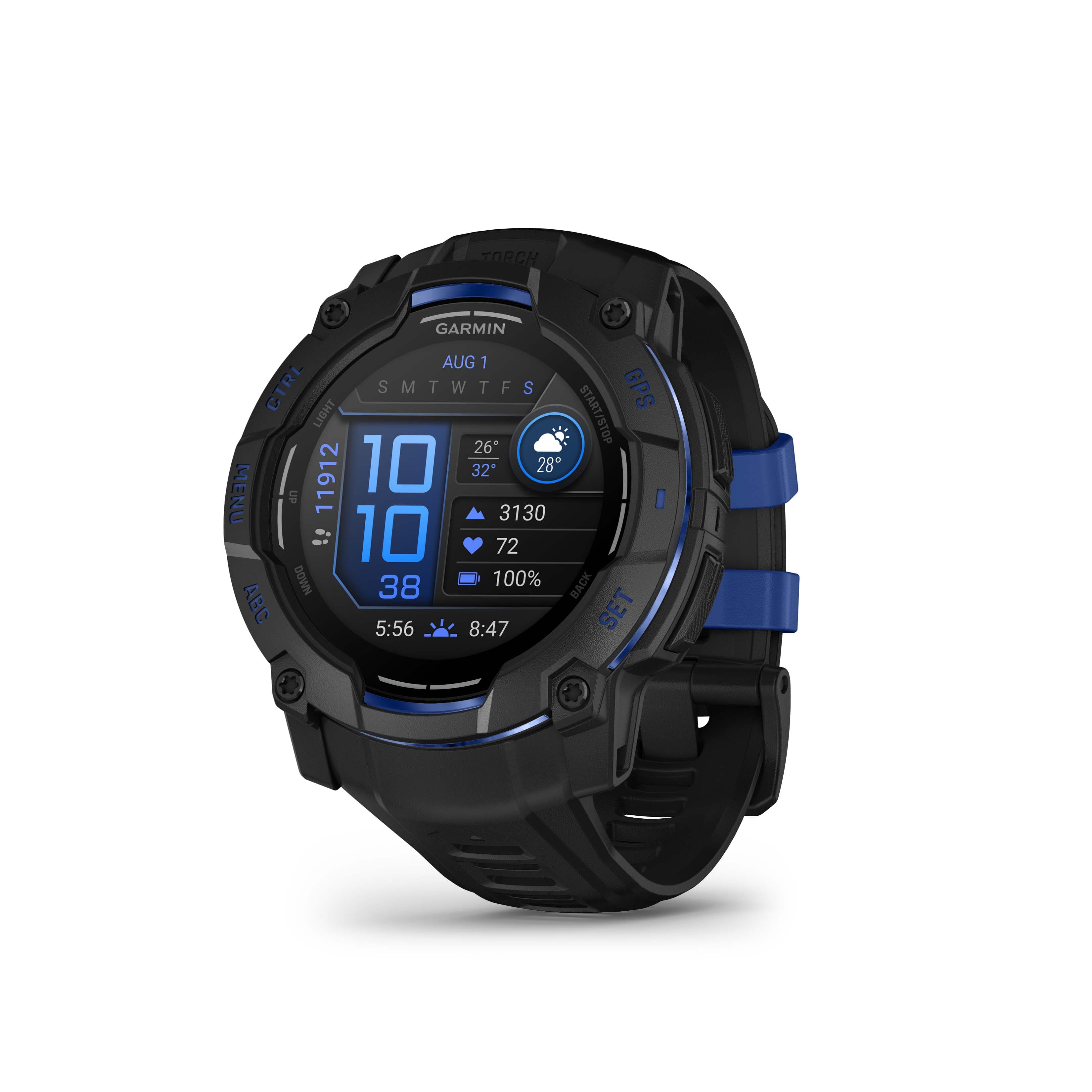Garmin - Instinct 3 AMOLED GPS Smartwatch 50 mm Fiber-reinforced Polymer - Black with black/bolt blue silicone band - (2025)…