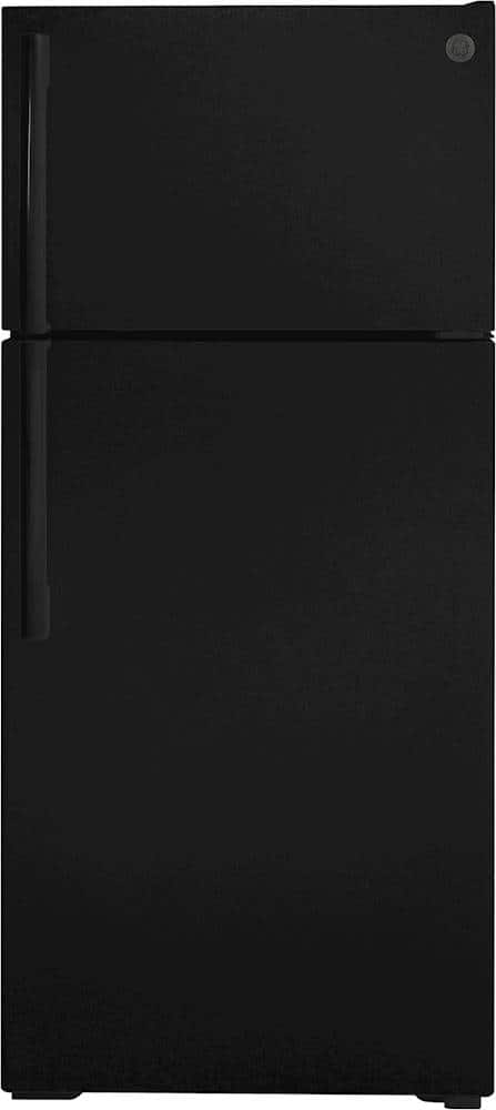GE - 16.6 Cu. Ft. Top-Freezer Refrigerator with Edge-to-Edge Glass Shelves - Black product image