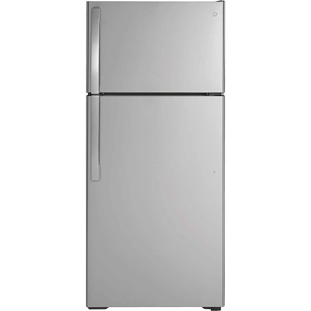 GE - 16.6 Cu. Ft. Top-Freezer Refrigerator with Edge-to-Edge Glass Shelves - Stainless Steel product image