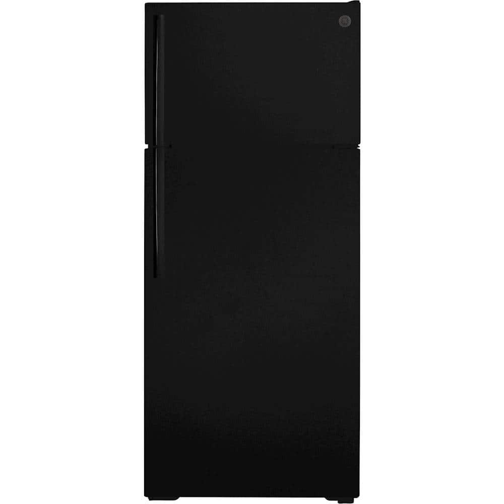 GE - 17.5 Cu. Ft. Top-Freezer Refrigerator with Edge-to-Edge Glass Shelves - Black product image