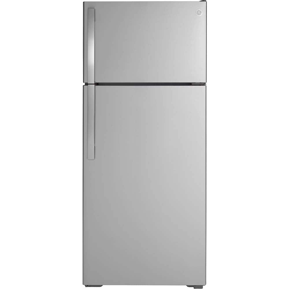 GE - 17.5 Cu. Ft. Top-Freezer Refrigerator with Edge-to-Edge Glass Shelves - Stainless Steel product image