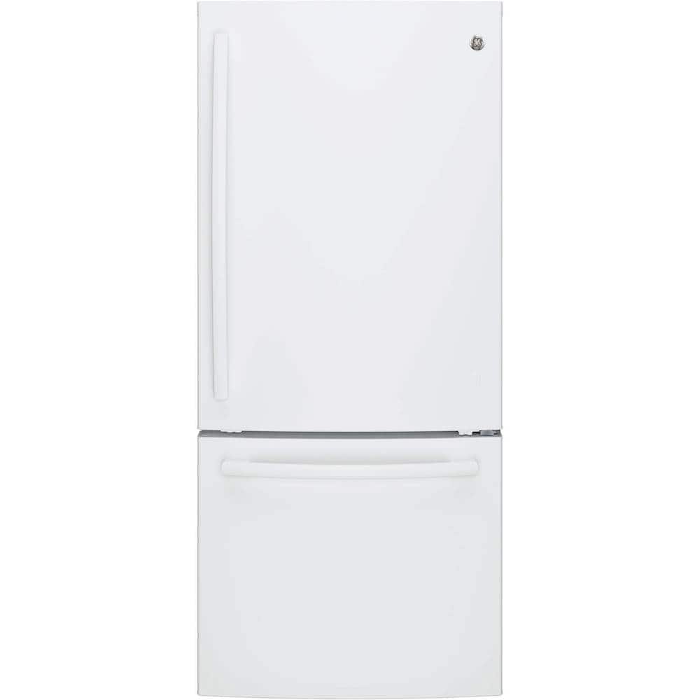 GE - 21.0 Cu. Ft. Bottom-Freezer Refrigerator with LED Internal Lighting - High Gloss White product image