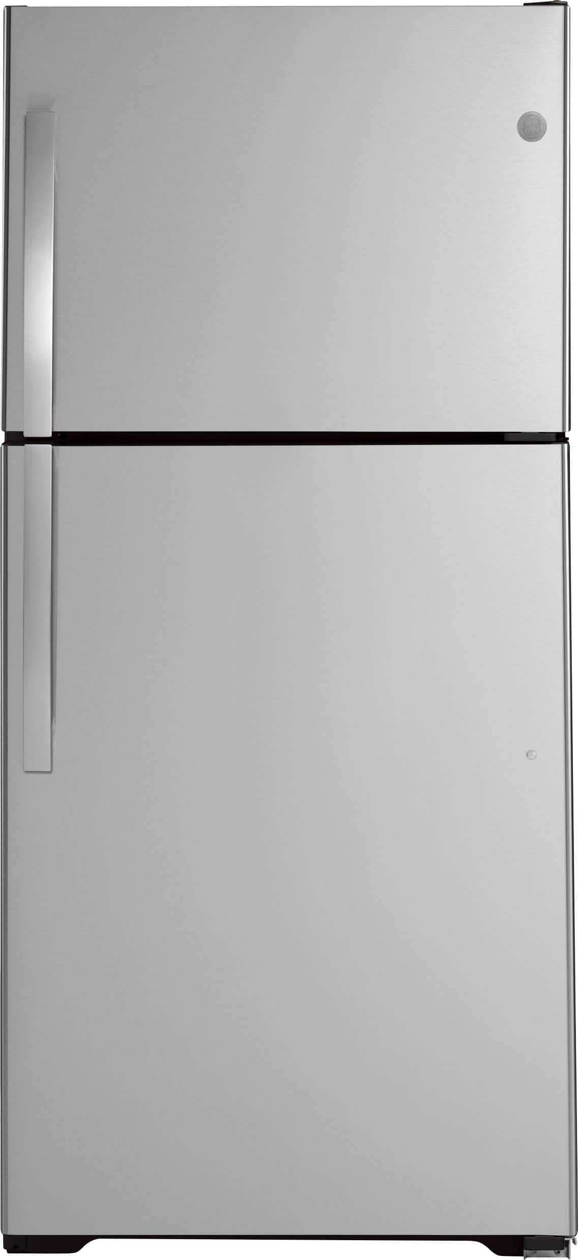 GE - 21.9 Cu. Ft. Top-Freezer Refrigerator with Garage Ready Performance - Stainless Steel product image