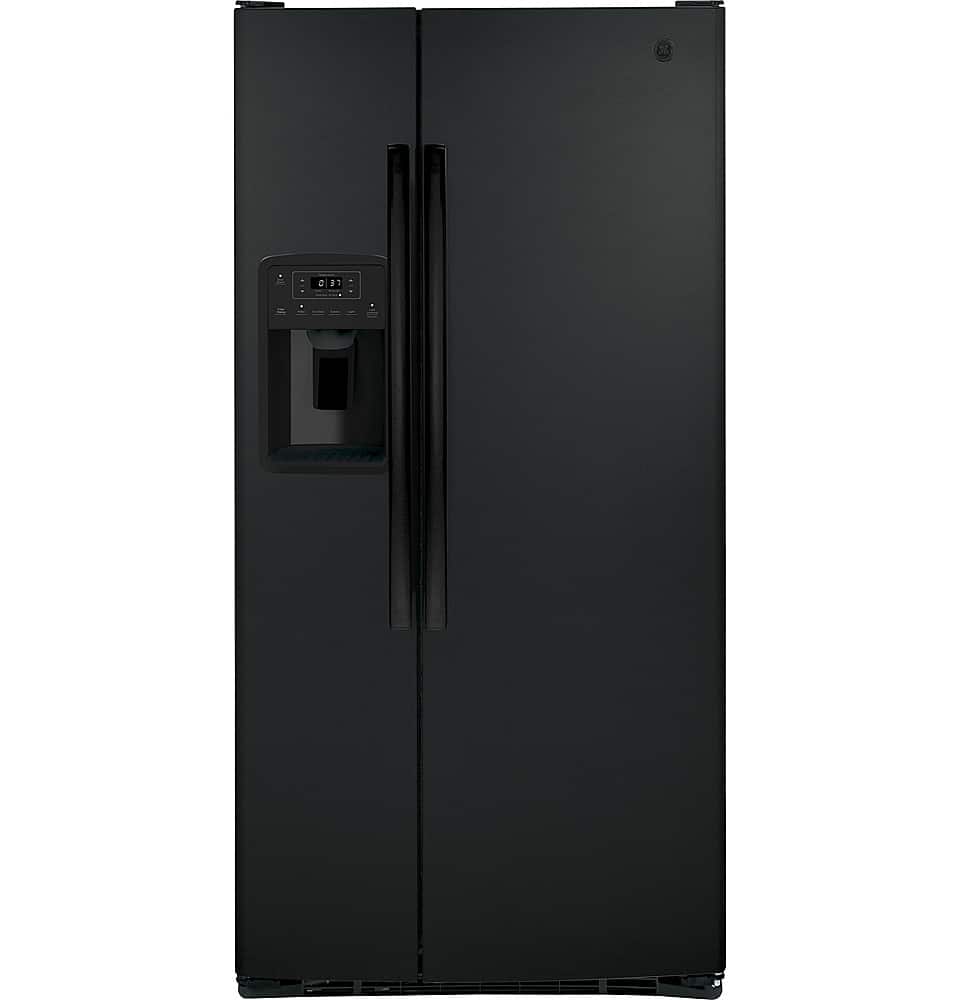GE - 23.0 Cu. Ft. Side-by-Side Refrigerator with External Ice & Water Dispenser - High Gloss Black product image