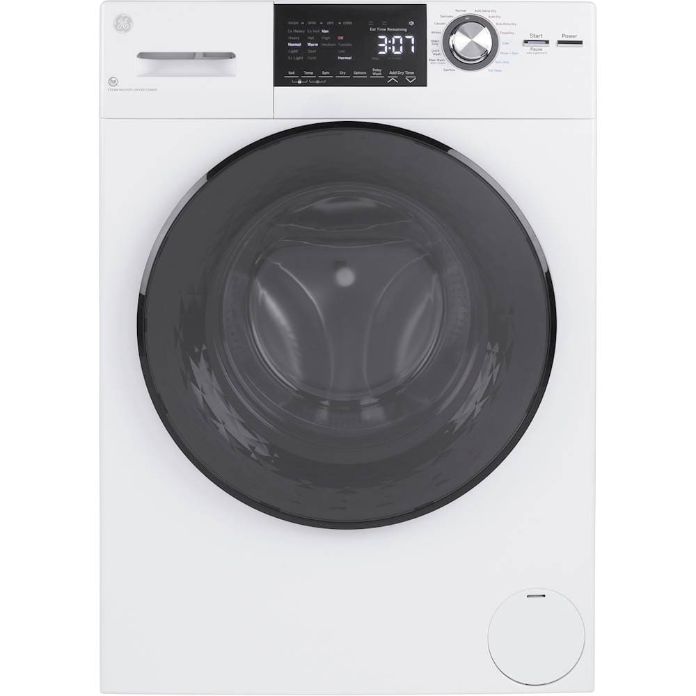 GE - 2.4 Cu. Ft. High-Efficiency Front Load Washer and Electric Condenser Dryer Combo with Steam and Sanitize - White produc…