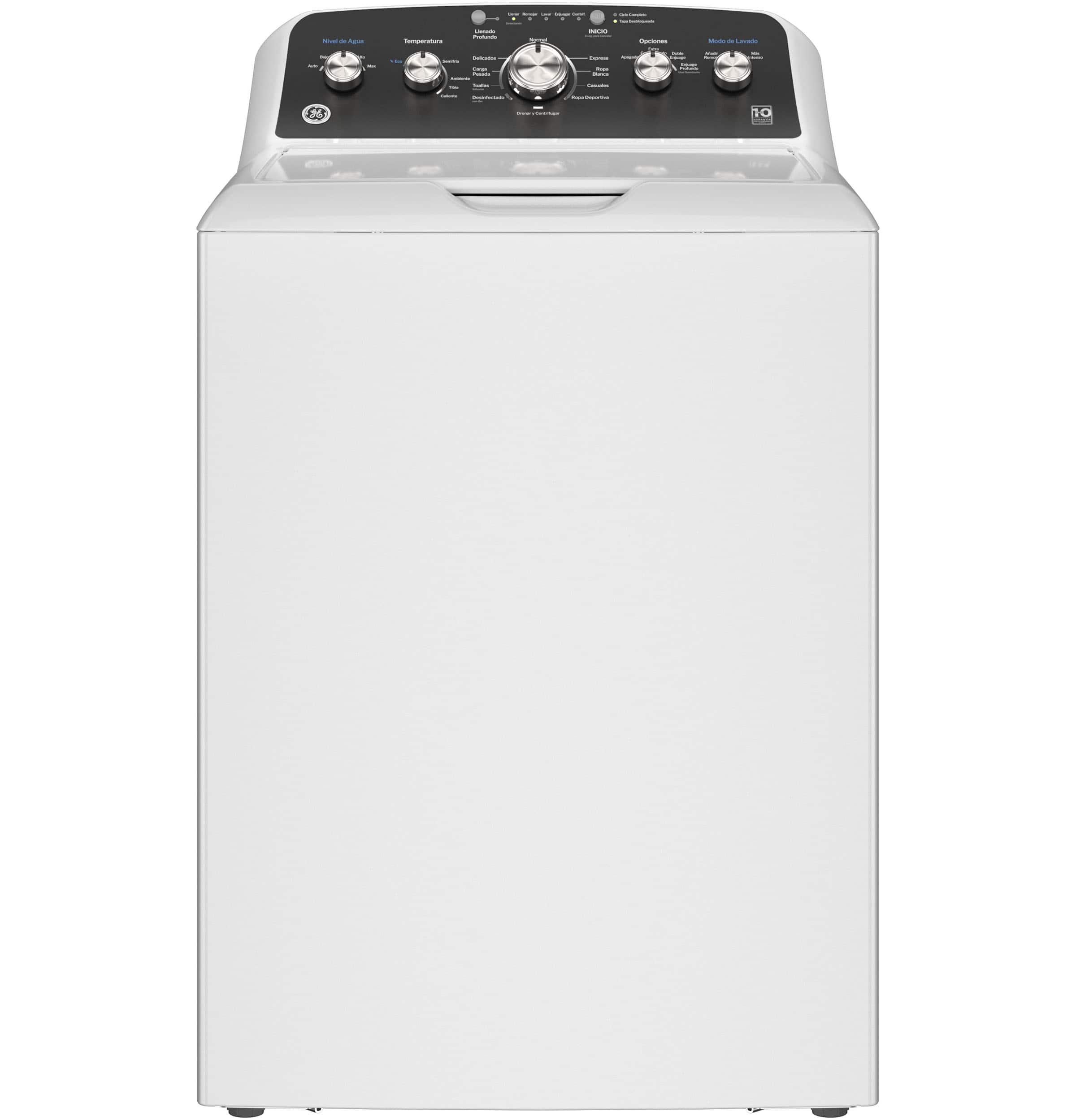 GE - 4.5 Cu. Ft. High-Efficiency Top Load Washer with Spanish Control Panel - White with Matte Black product image