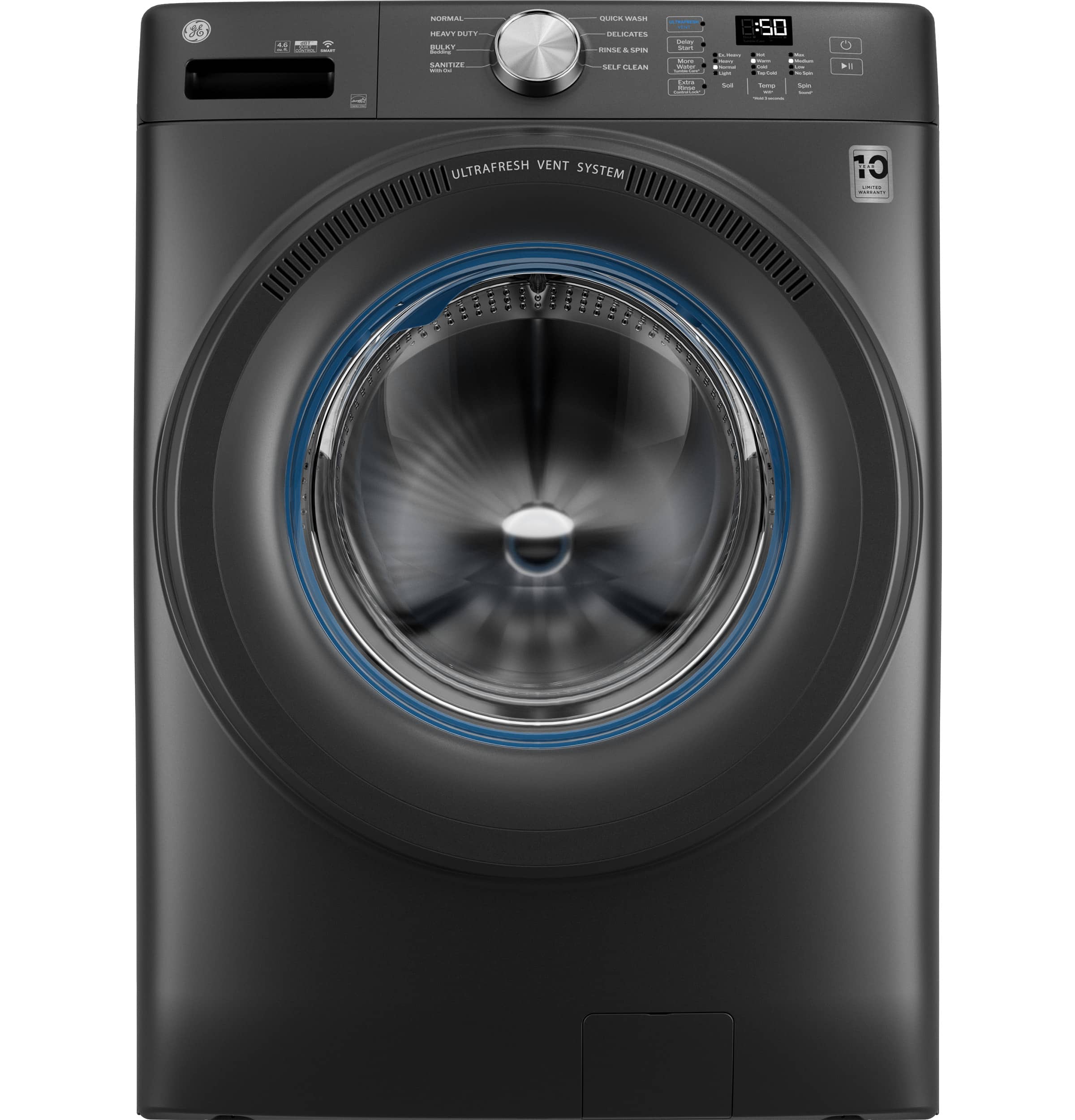 GE - 4.6 Cu. Ft. High-Efficiency Stackable Smart Front Load Washer with Microban Antimicrobial Technology - Carbon Graphite…
