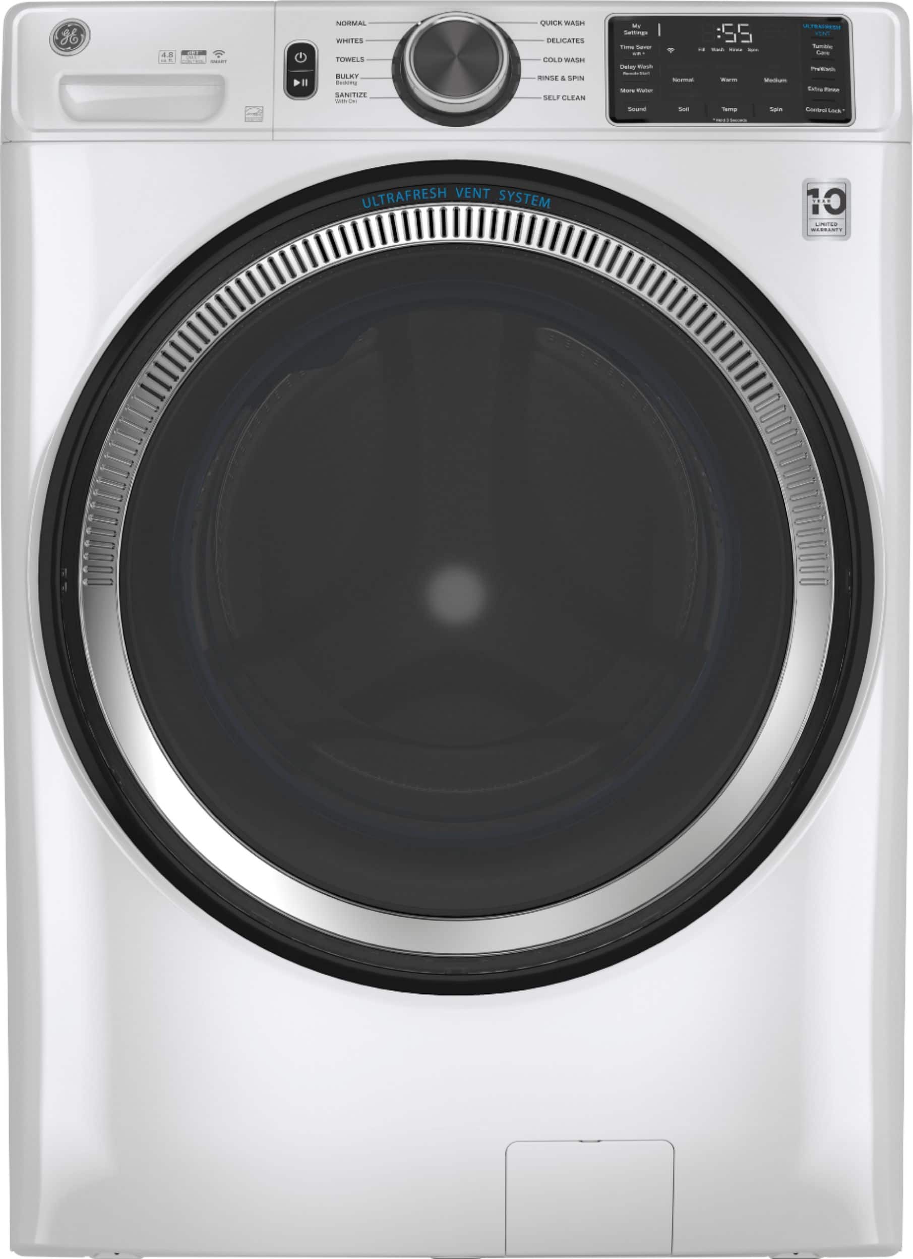 GE - 4.8 Cu. Ft. High-Efficiency Stackable Smart Front Load Washer w/ Odorblock Ultra Fresh Vent System & Microban Technolog…