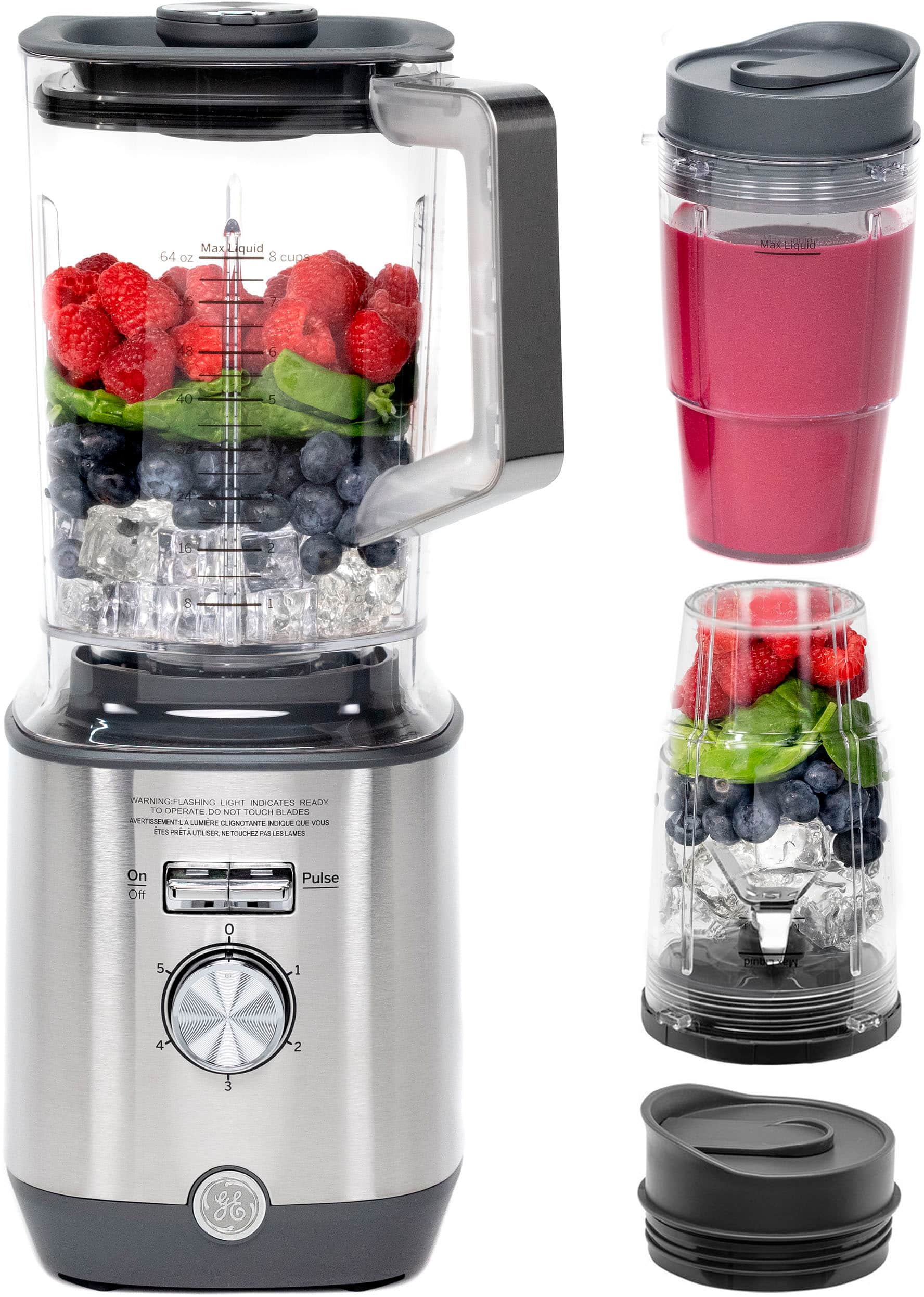 GE - 5-Speed 64-Oz. Blender with Blender Cups - Stainless Steel product image