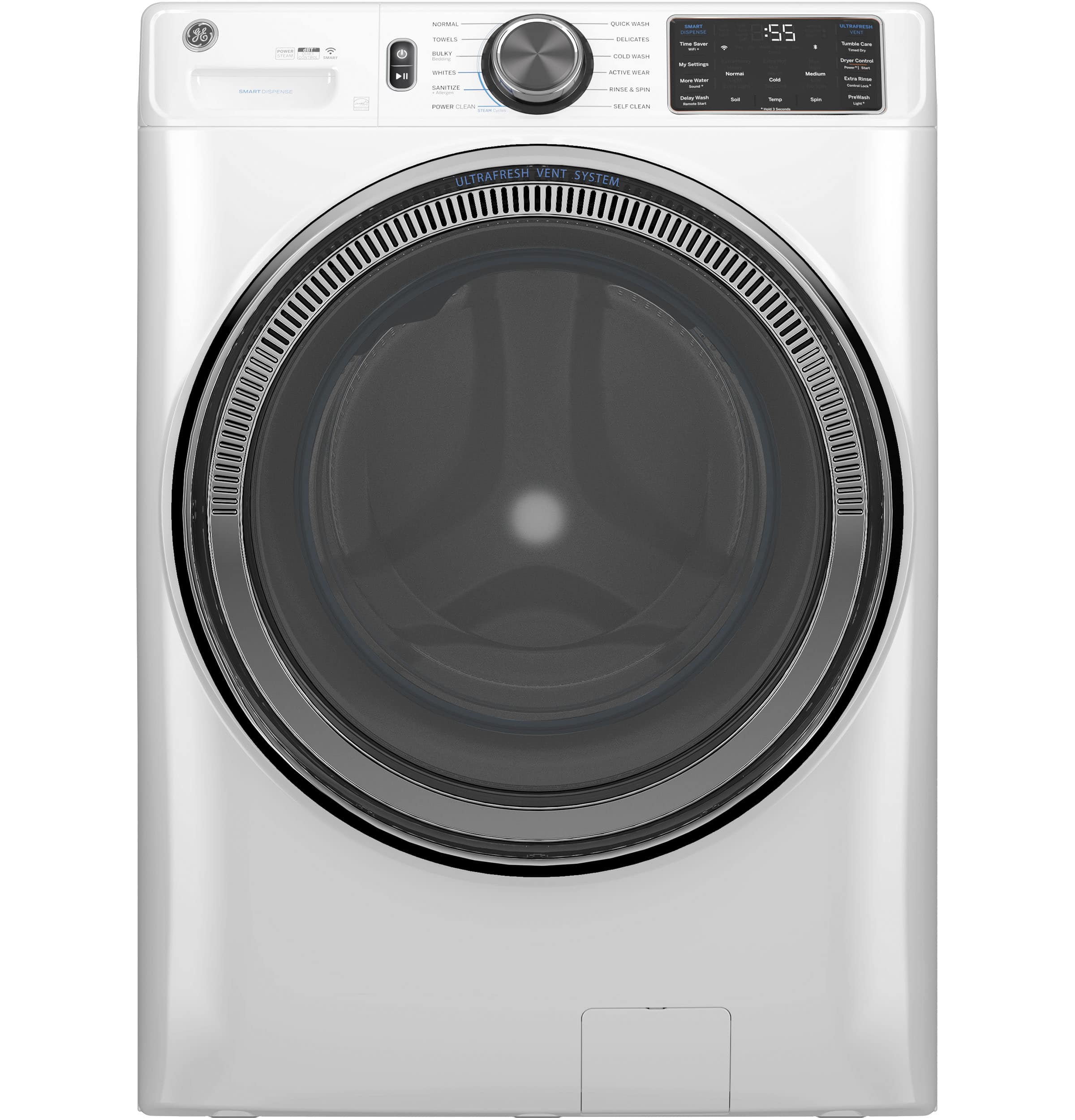 GE - 5.0 Cu. Ft. Stackable Smart Front Load Washer with Steam, SmartDispense and Odorblock Ultra Fresh Vent System - Carbon…