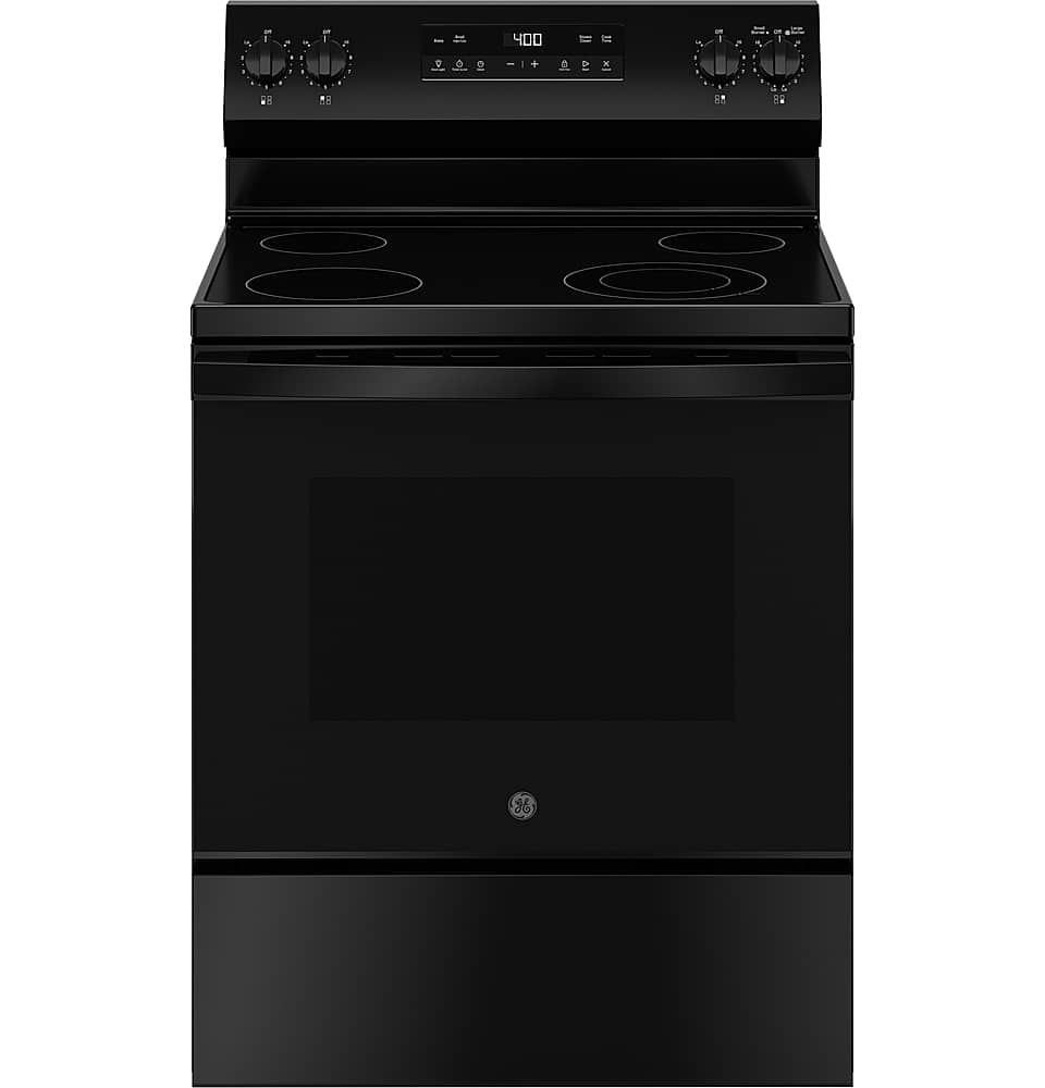GE - 5.3 Cu. Ft. Freestanding Electric Range with Steam Cleaning and 4 Burner Radiant Cooktop - Black product image