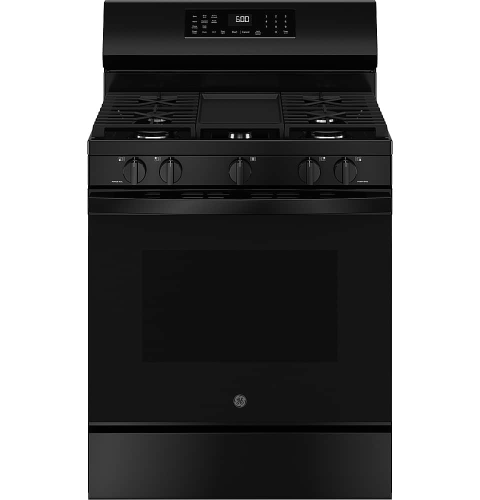 GE - 5.3 Cu. Ft. Freestanding Gas Convection Range with Steam Cleaning and EasyWash Oven Tray - Black product image