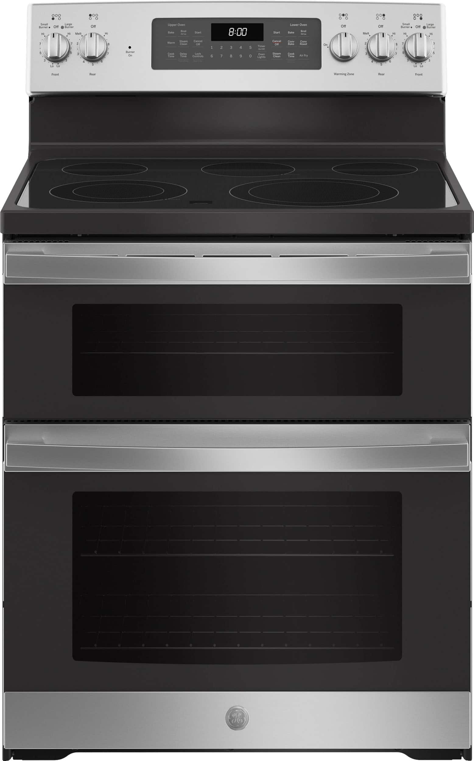 GE - 6.6 Cu. Ft. Freestanding Double Oven Electric Convection Range with Self-Steam Cleaning and No-Preheat Air Fry - Stainl…