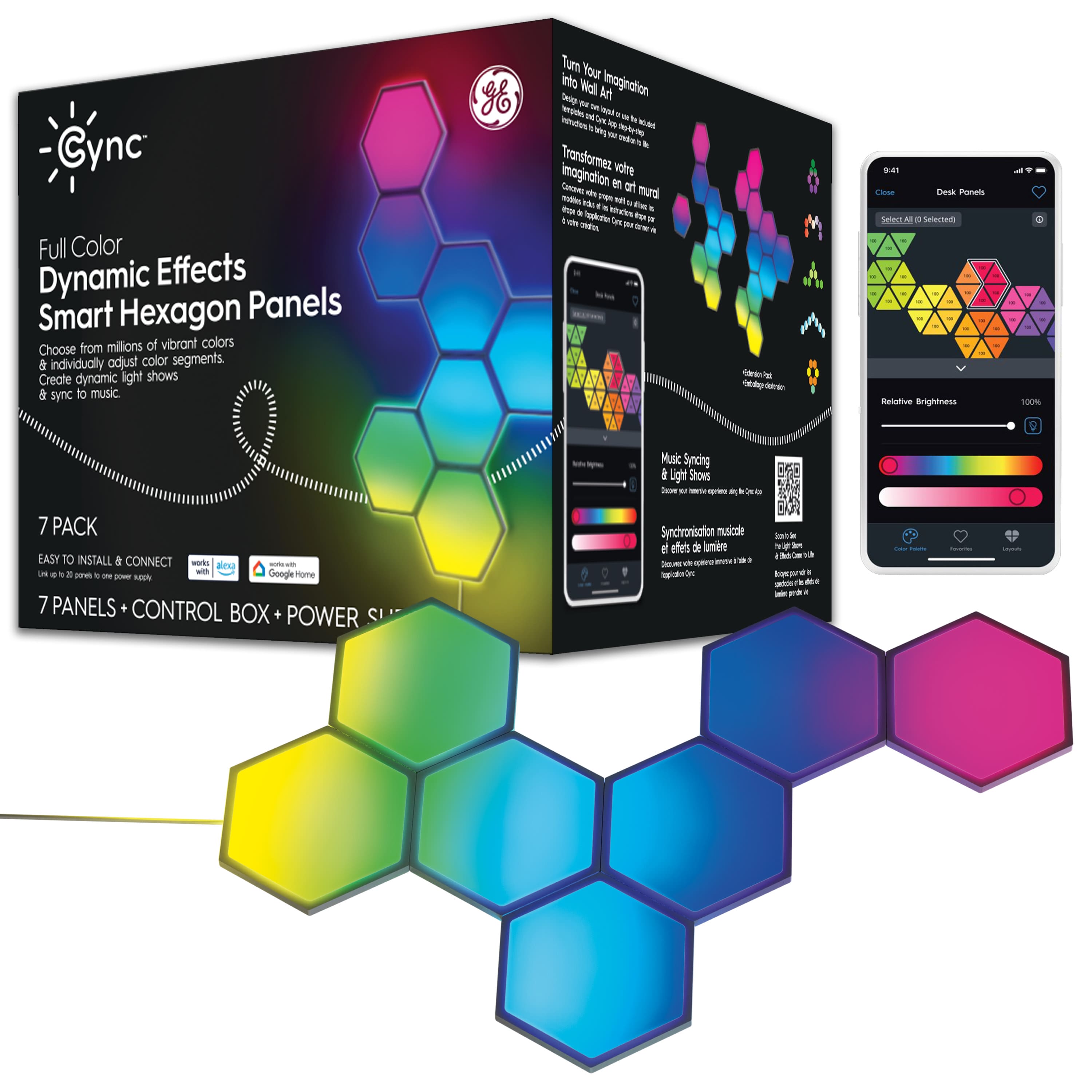 GE - Cync Dynamic Effects Smart LED Hexagon Panel Lights (7 Pack) - Color Changing - Full Color product image