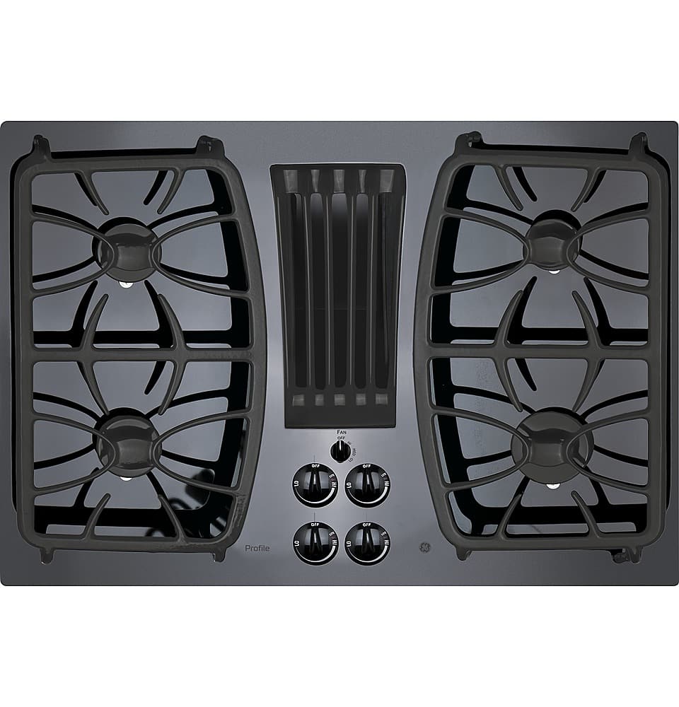 GE Profile - 30" Built-In Gas Cooktop with 4 burners and Downdraft Vent - Black product image