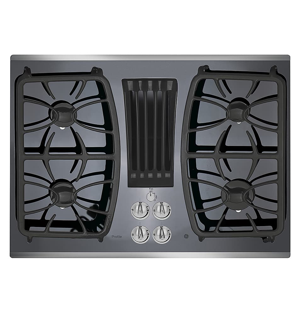 GE Profile - 30" Built-In Gas Cooktop with 4 burners and Downdraft Vent - Stainless Steel product image