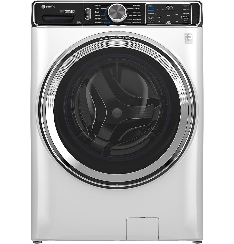 GE Profile - 5.3 Cu. Ft. High-Efficiency Stackable Smart Front Load Washer with Steam and UltraFresh Vent System+ With OdorB…