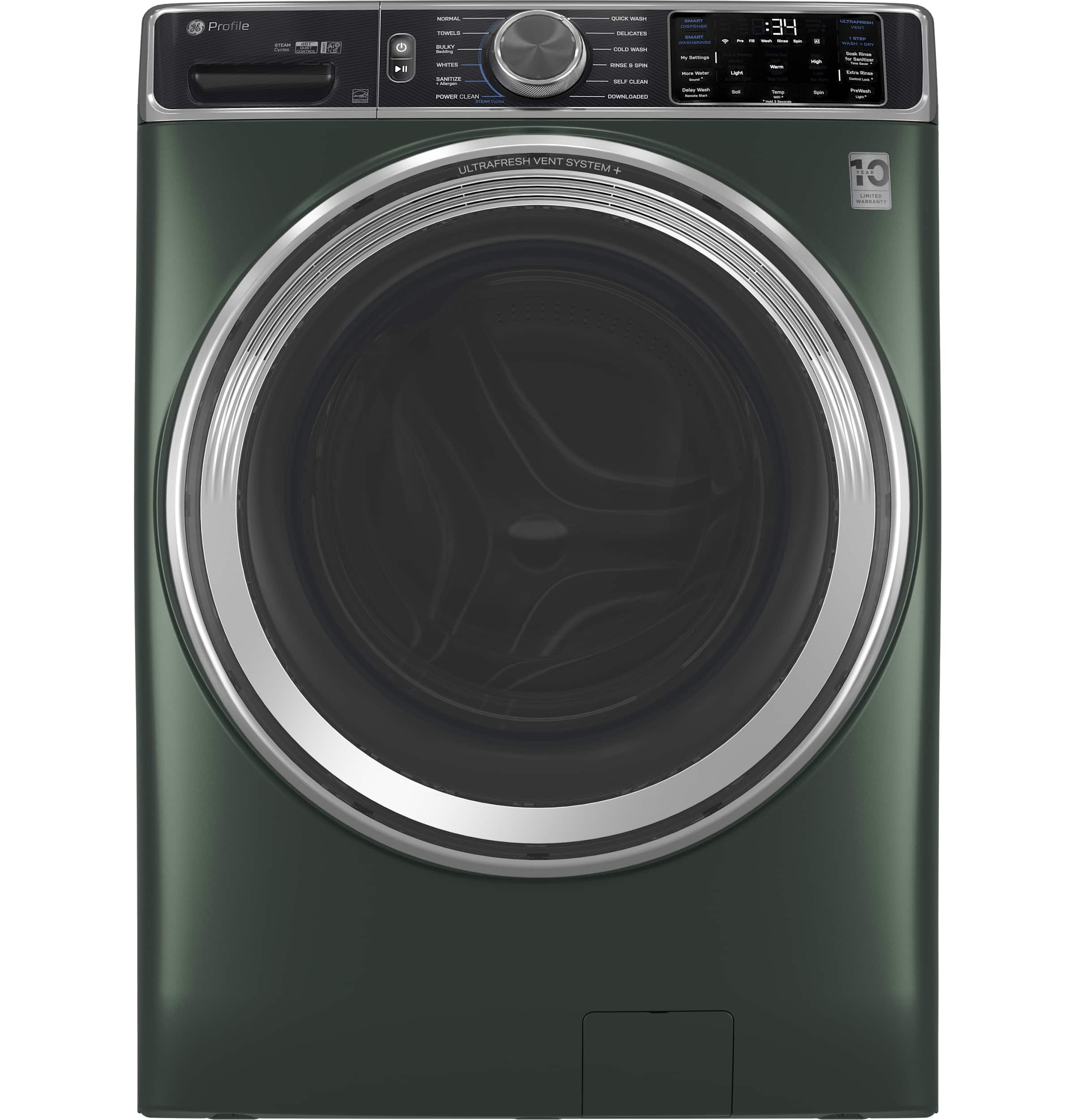 GE Profile - 5.5 Cu. Ft. High Efficiency Stackable Smart Front Load Washer with Steam and UltraFresh Vent System+ With OdorB…