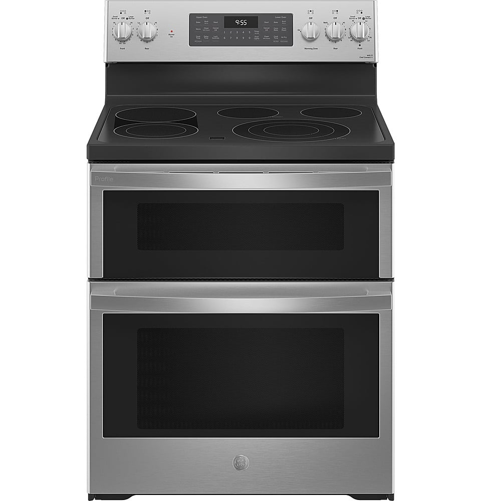 GE Profile - 6.6 Cu. Ft. Freestanding Double Oven Electric True Convection Range with No Preheat Air Fry and Wi-Fi - Black S…