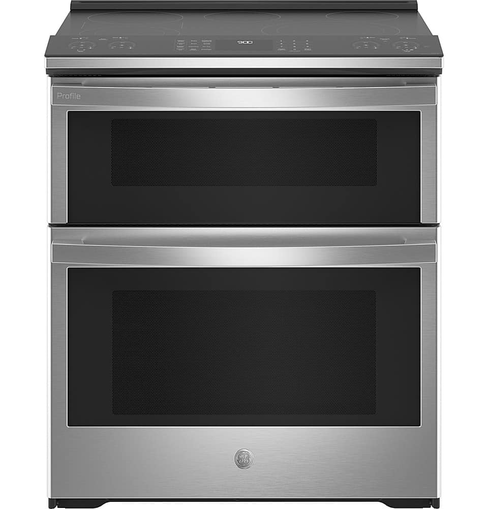 GE Profile - 6.6 Cu. Ft. Slide-In Double Oven Electric True Convection Range with No Preheat Air Fry - Stainless Steel produ…