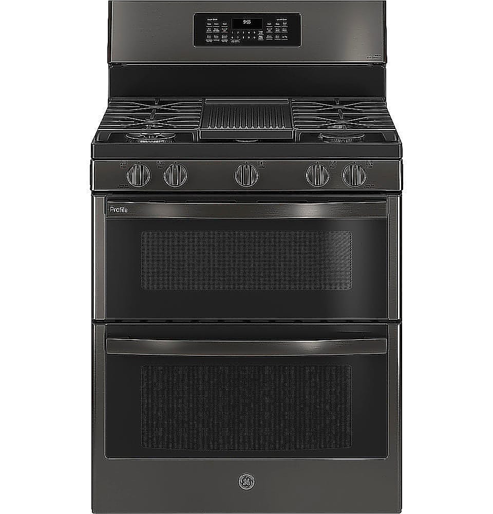 GE Profile - 6.8 Cu. Ft. Frestanding Double Oven Gas True Convection Range with No-Preheat Air Fry - Black Stainless Steel p…