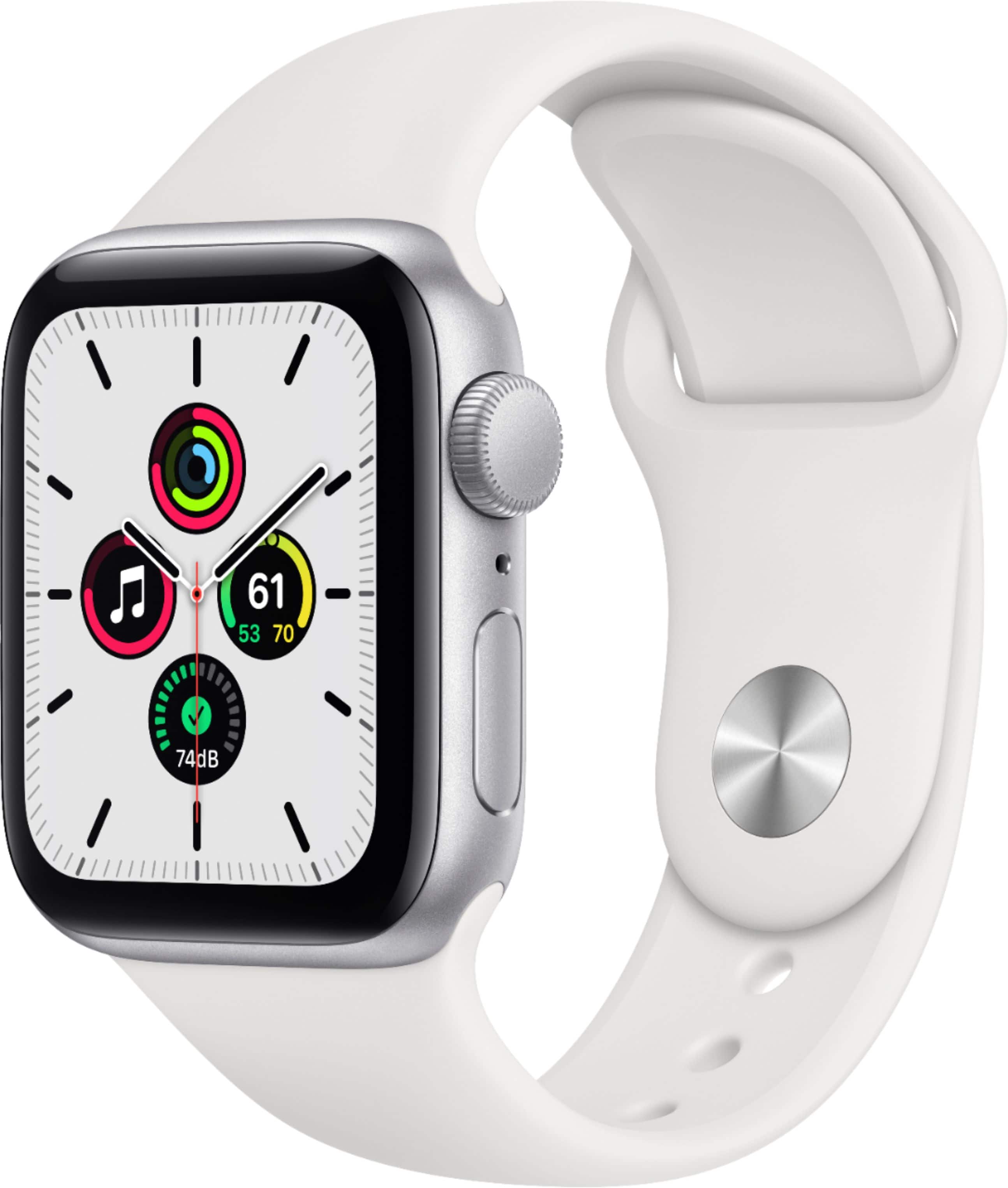 Geek Squad Certified Refurbished Apple Watch SE (1st Generation, GPS) 40mm Aluminum Case with White Sport Band - Silver - Si…