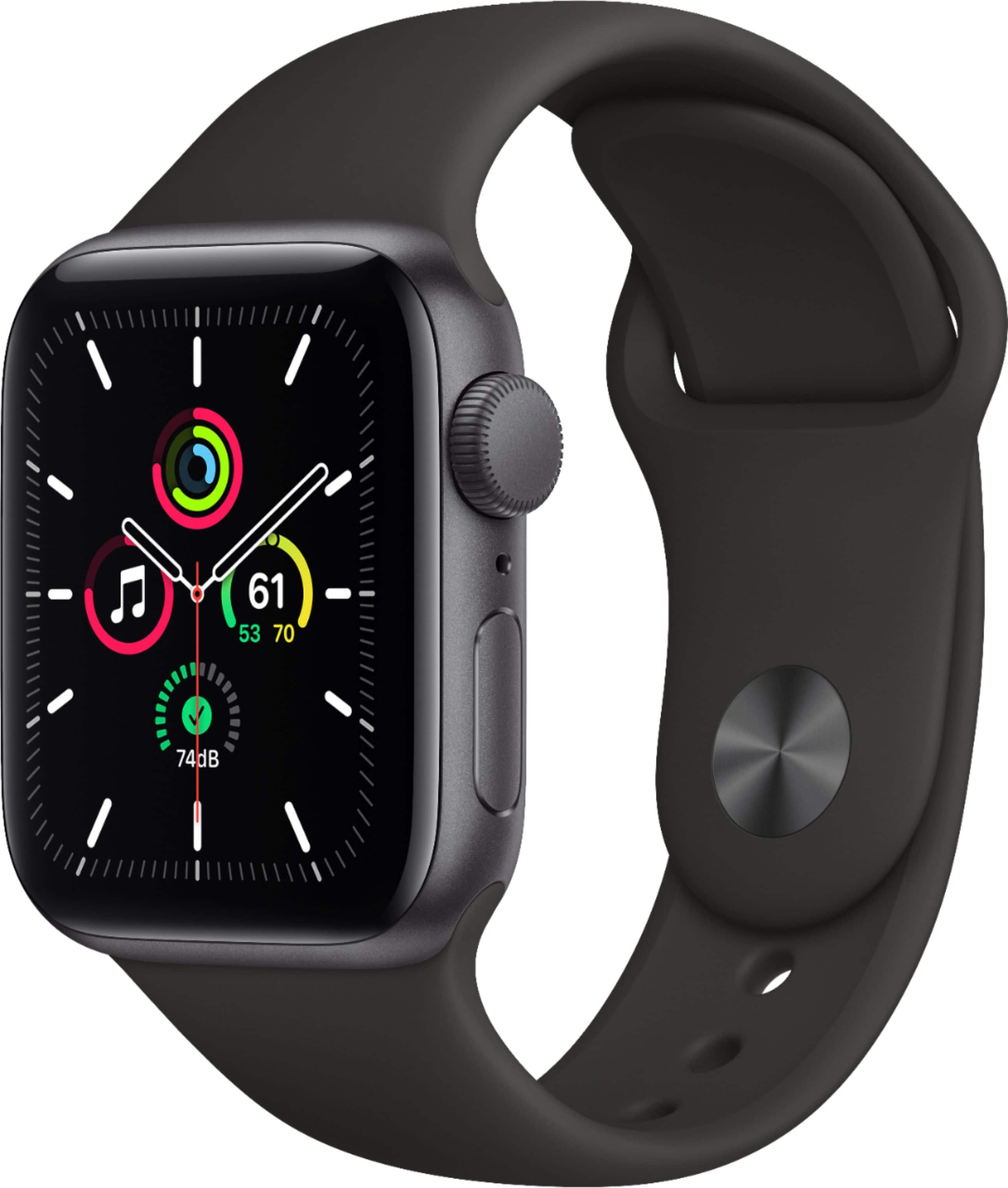 Geek Squad Certified Refurbished Apple Watch SE (GPS) 40mm Aluminum Case with Black Sport Band - Space Gray product image