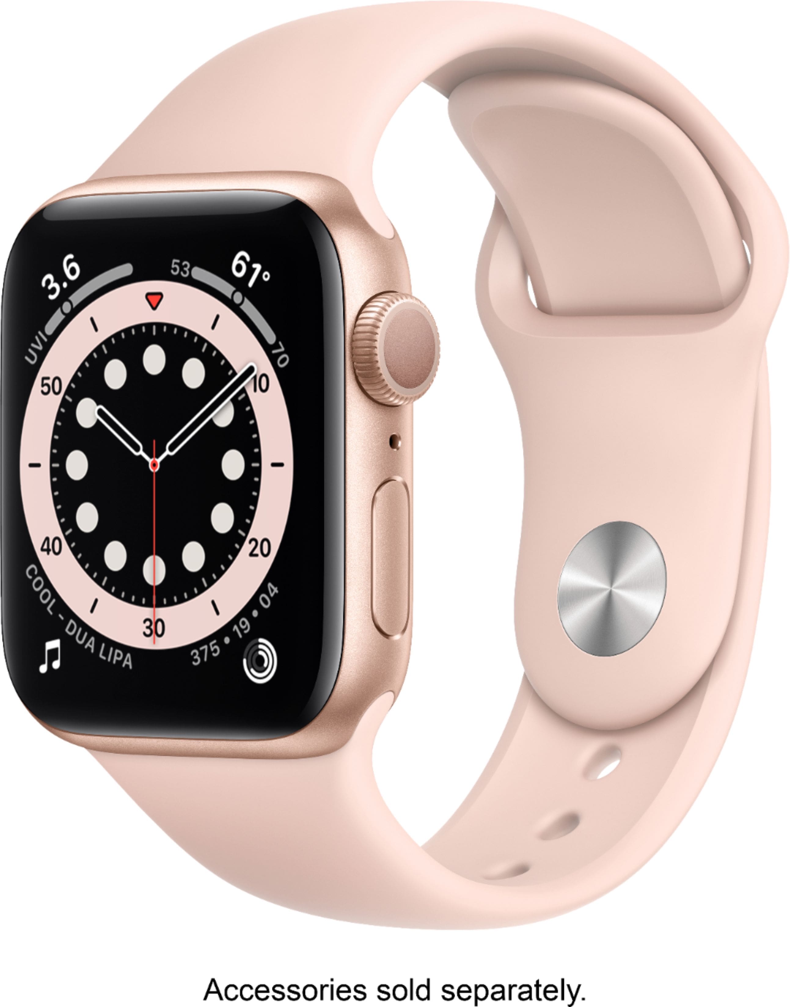 Geek Squad Certified Refurbished Apple Watch Series 6 (GPS) 40mm Gold Aluminum Case with Pink Sand Sport Band - Gold - (2020…