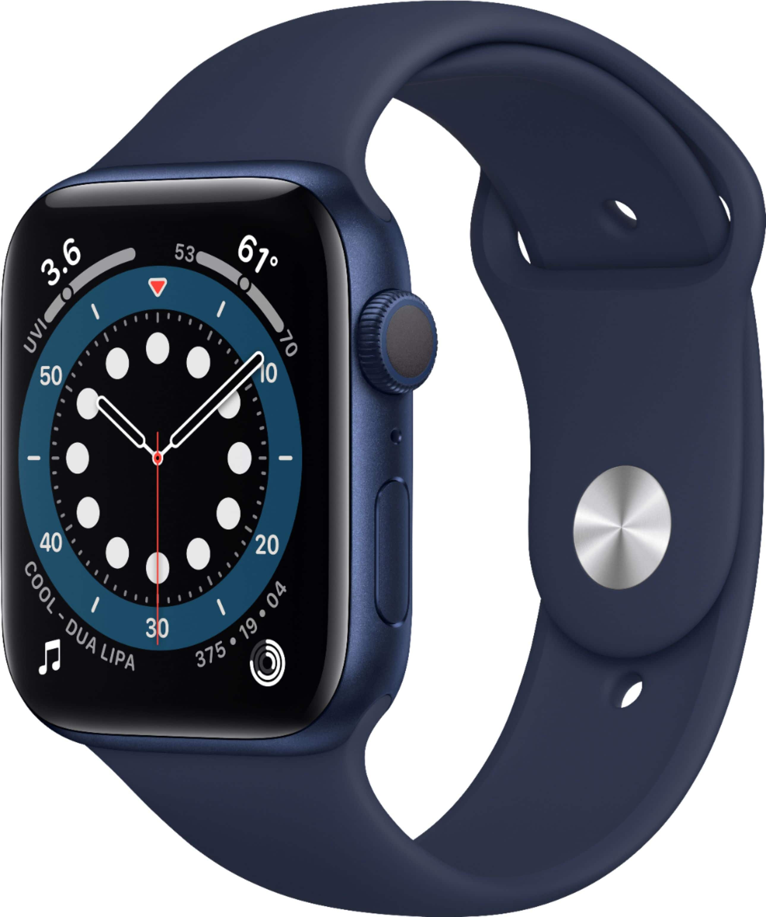 Geek Squad Certified Refurbished Apple Watch Series 6 (GPS) 44mm Aluminum Case with Deep Navy Sport Band - Blue - (2020) pro…