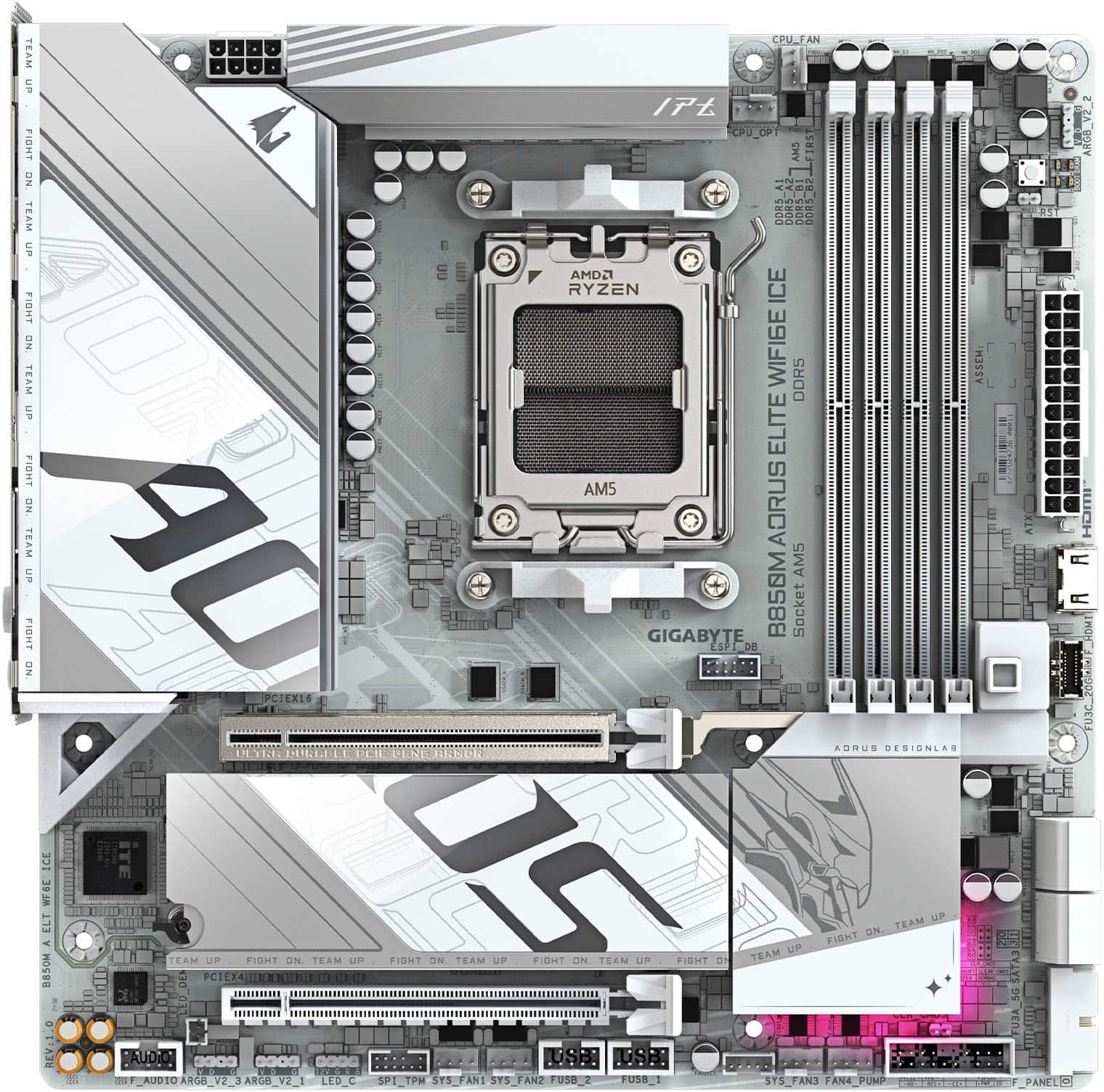 GIGABYTE - B850M AORUS ELITE WIFI6E ICE (Socket AM5) AMD B850M mATX DDR5 Wi-Fi6E Motherboard - White product image