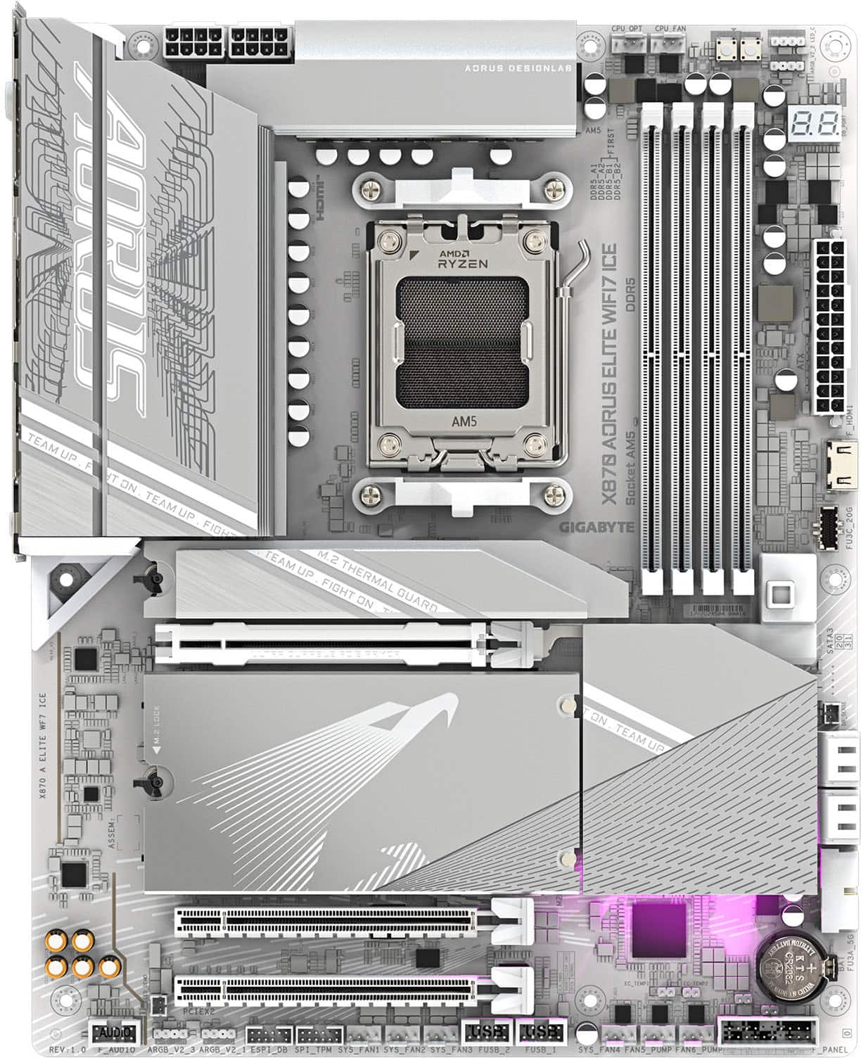 GIGABYTE - X870 AORUS ELITE WIFI7 ICE (Socket AM5) AMD X870 ATX DDR5 Wi-Fi 7 Motherboard - White product image