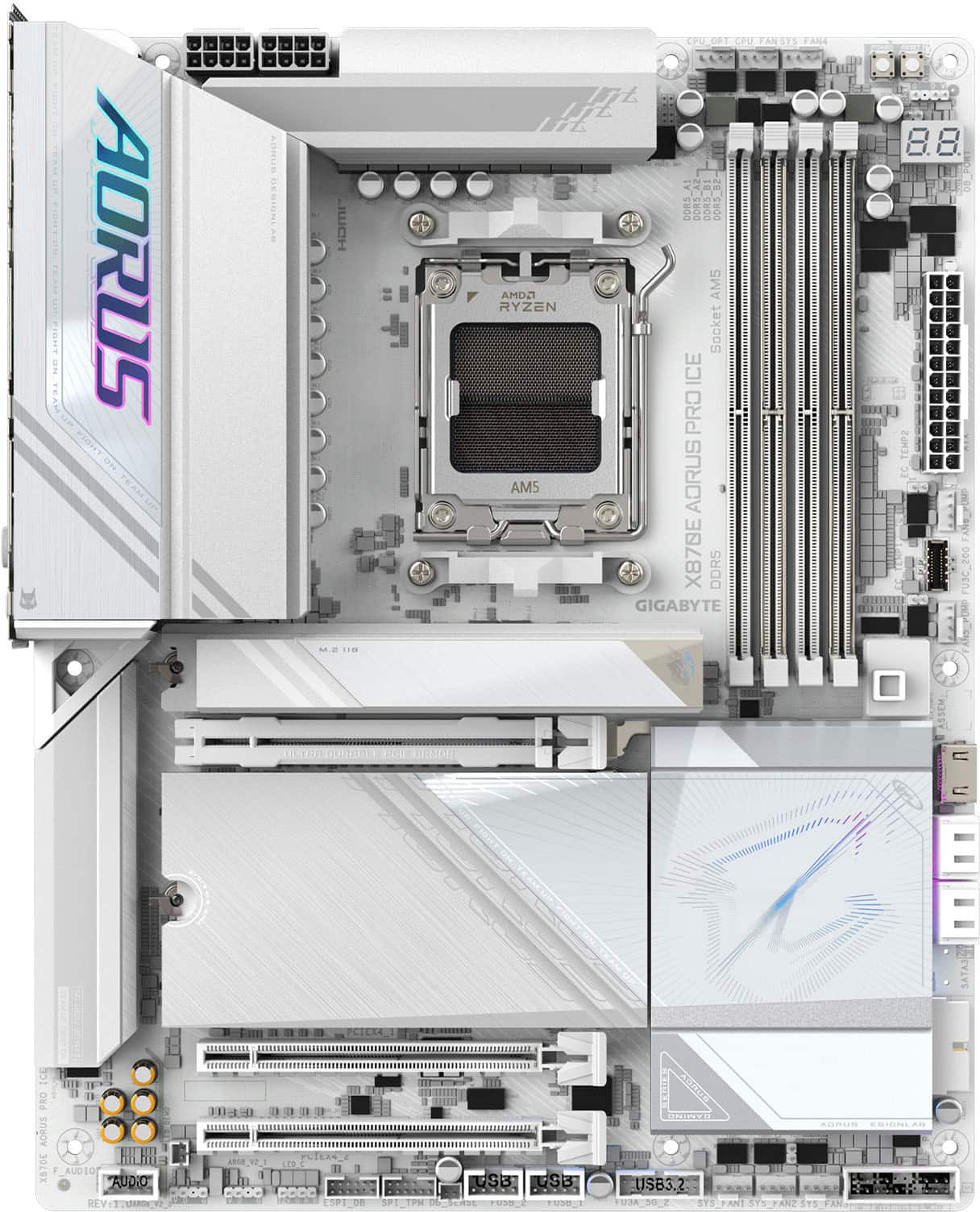 GIGABYTE - X870E AORUS PRO ICE (Socket AM5) AMD X870 ATX DDR5 Wi-Fi 7 Motherboard - White product image