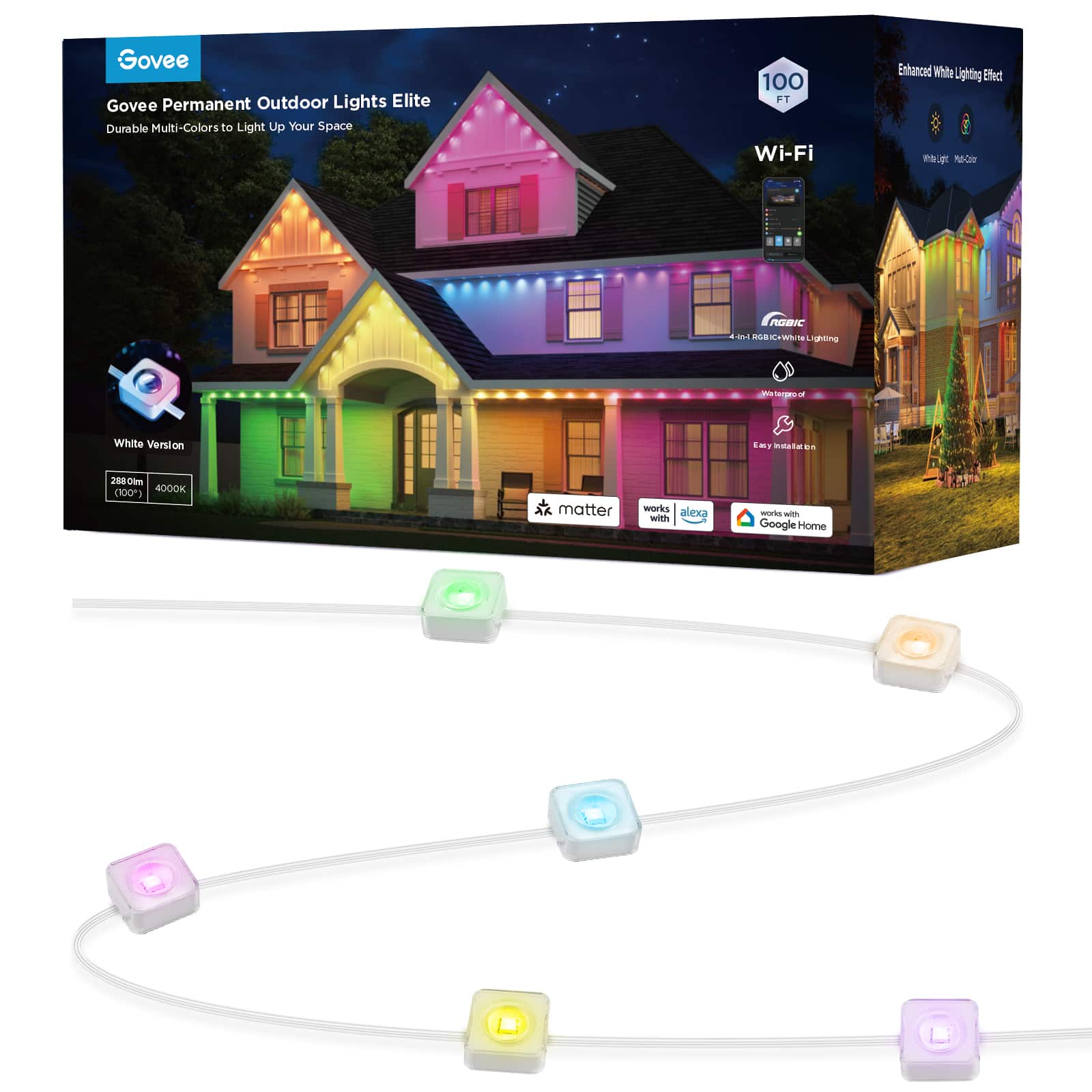Govee - Wi-Fi RGBIC Outdoor Permanent String Lights 100ft - White product image