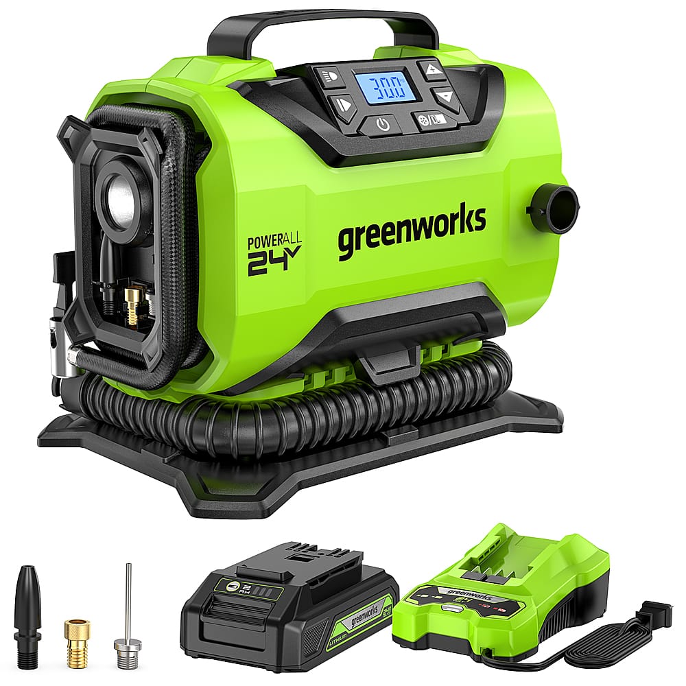 Greenworks - 24 Volt Battery Powered 160-PSI Inflator with 2.0 Ah USB-C Battery & Charger - Green product image