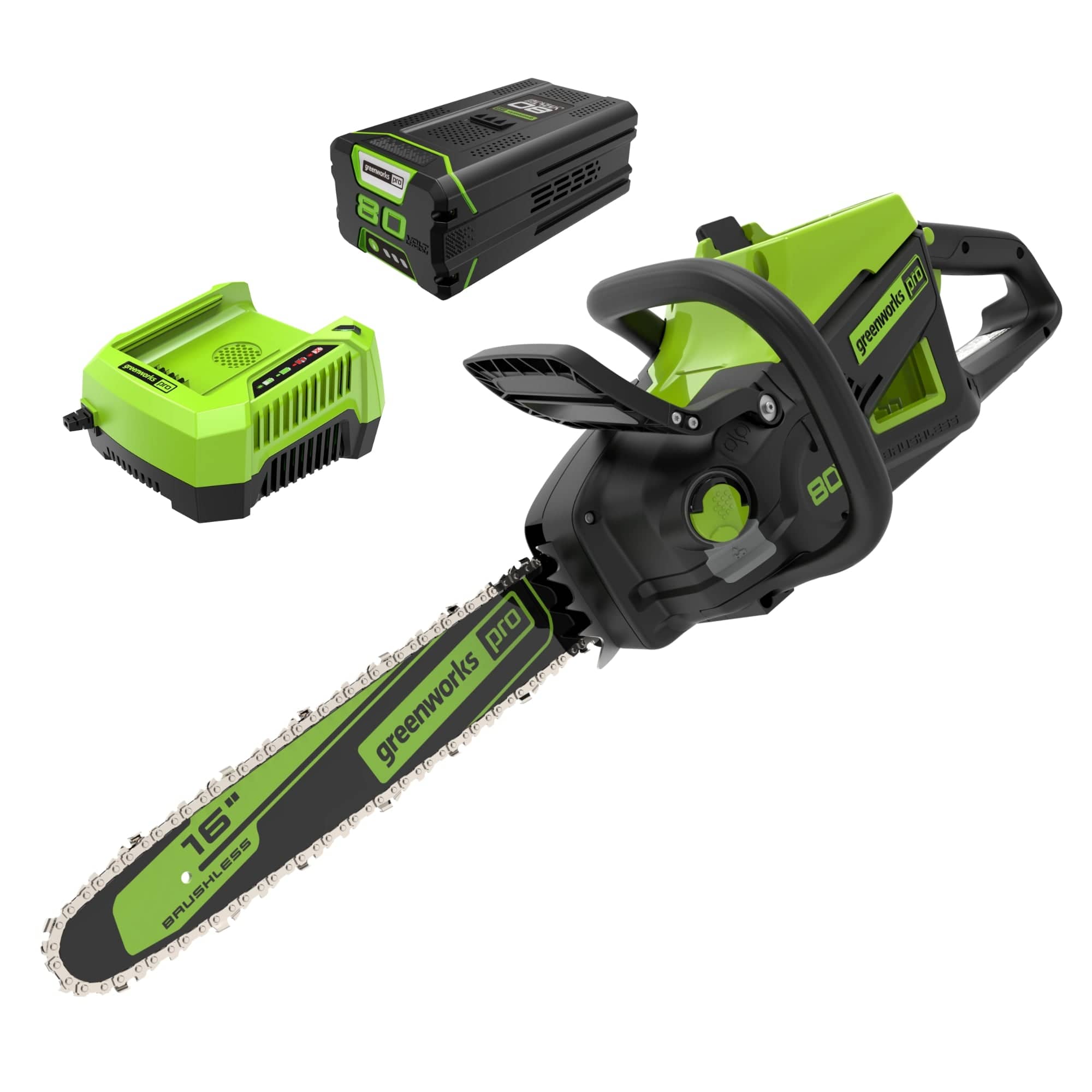 Greenworks - 80 Volt 16” 2kW Chainsaw with 4.0 Ah Battery and Charger - Green product image