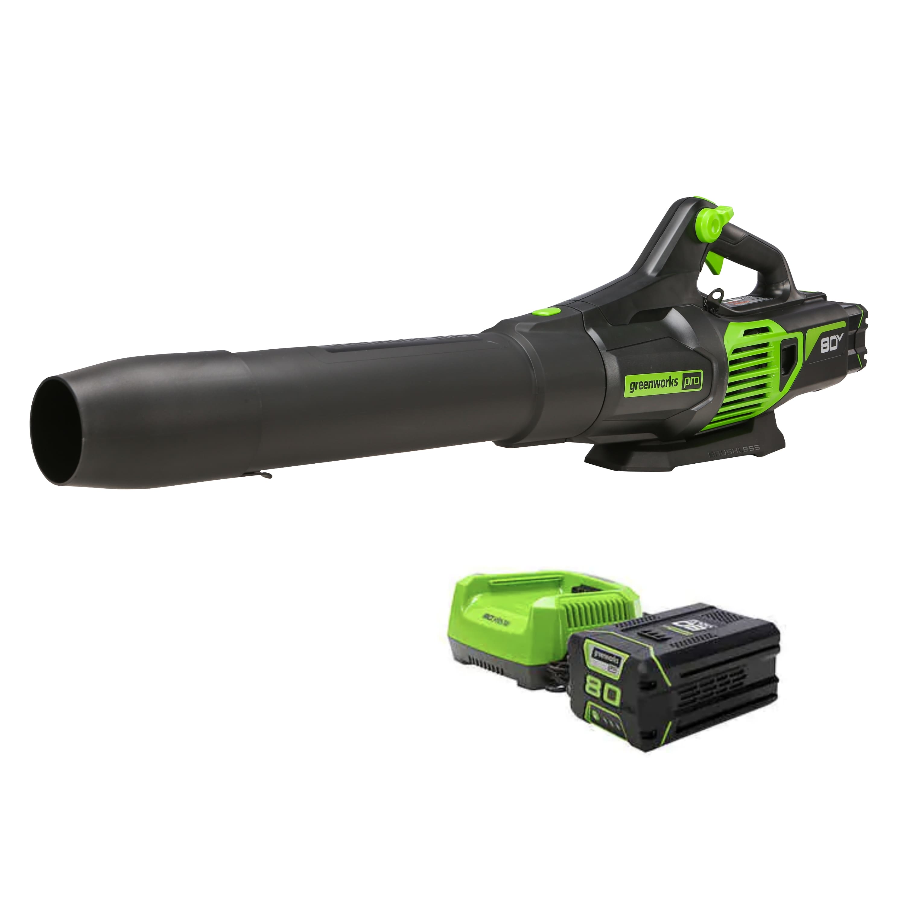 Greenworks - 80-Volt 170 MPH 730 CFM Cordless Handheld Blower (1 x 2.5Ah Battery and 1 x Charger) - Green product image