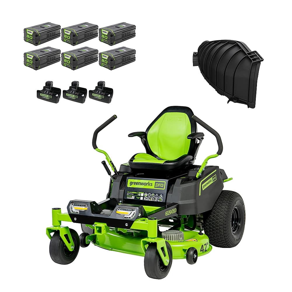 Greenworks - 80 Volt 42" CrossoverZ Electric Zero Turn Riding Lawn Mower (6 4Ah Batteries and 3 Dual Port Turbo Chargers Inc…