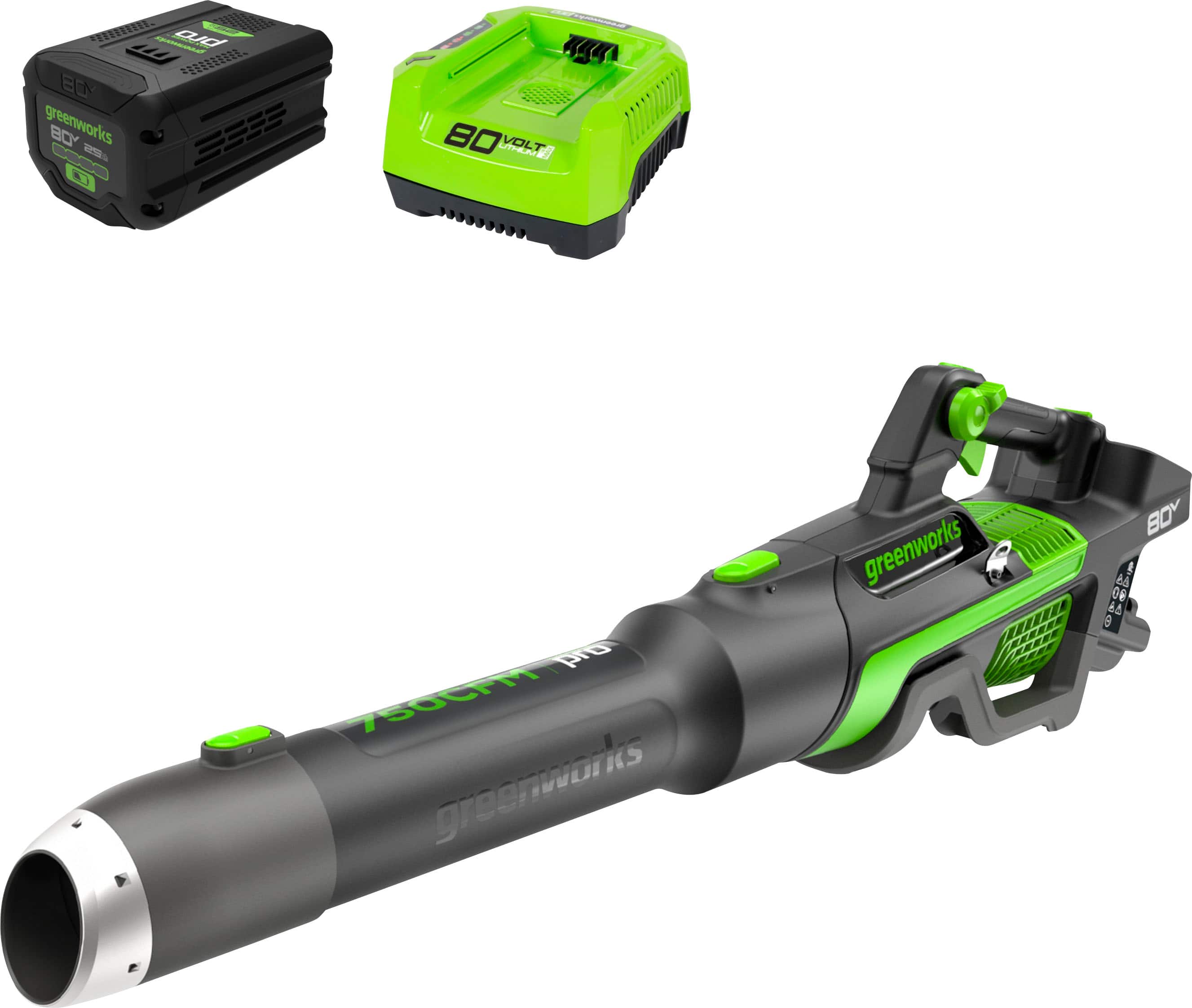 Greenworks - 80-Volt 750 CFM Cordless Handheld Blower (1 x 2.5Ah Battery and 1 x Charger) - Green product image