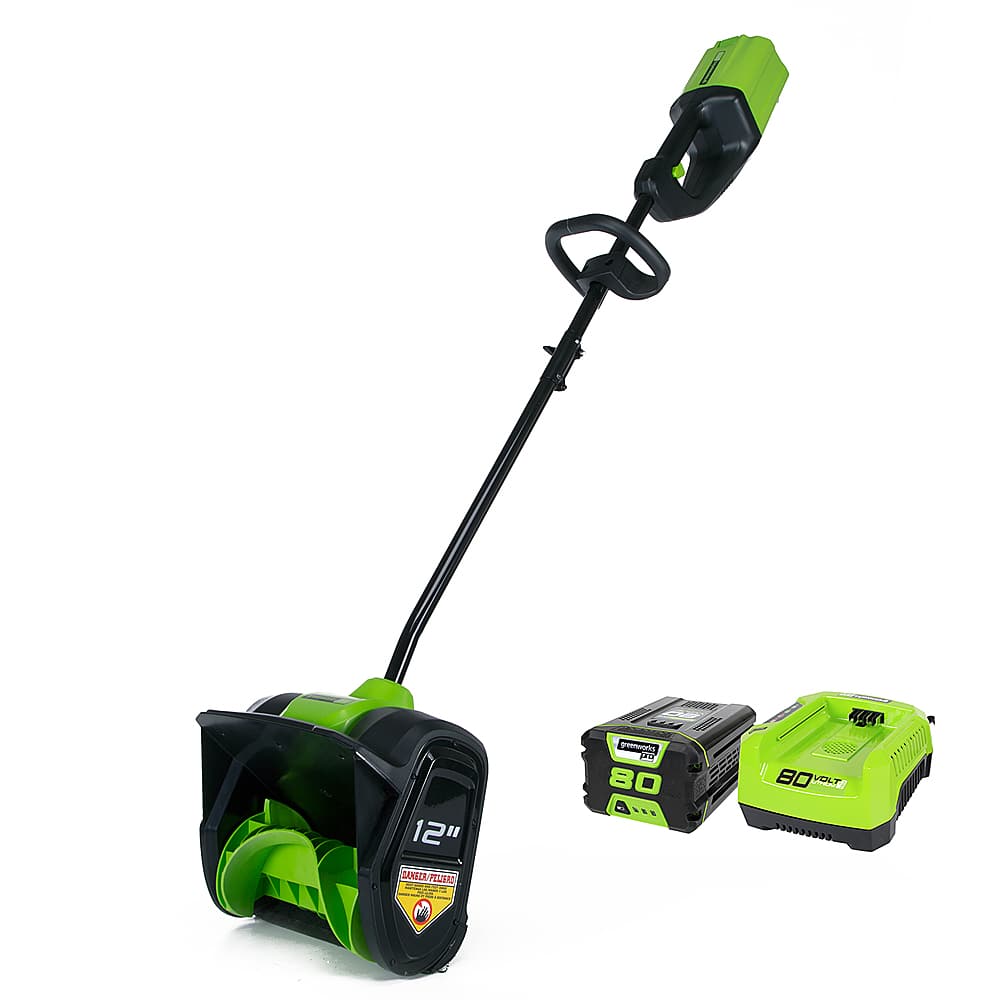 Greenworks - 80V 12” Cordless Brushless Snow Shovel with 2.0 Ah Battery and Rapid Charger - Black/Green product image