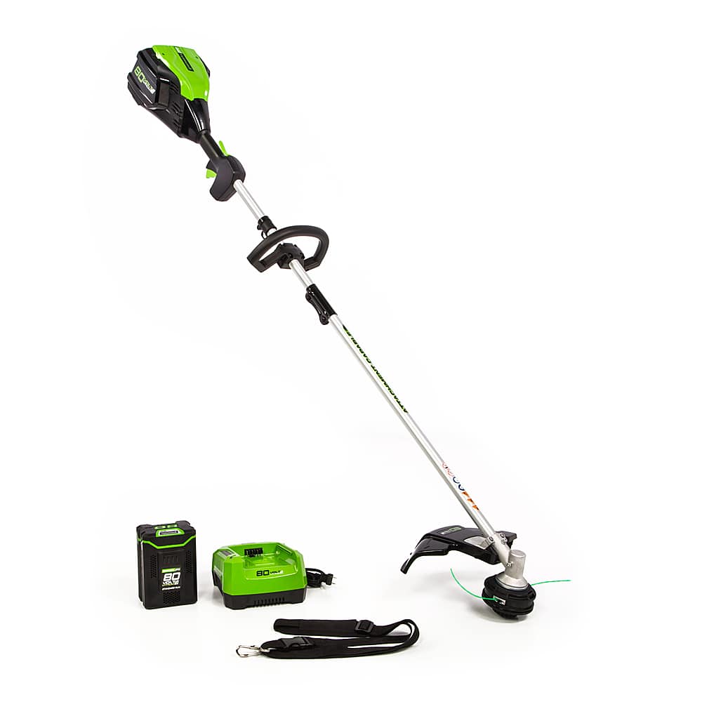 Greenworks - 80V 16” Brushless Attachment Capable String Trimmer with 2.0 Ah Battery and Rapid Charger - Black/Green product…