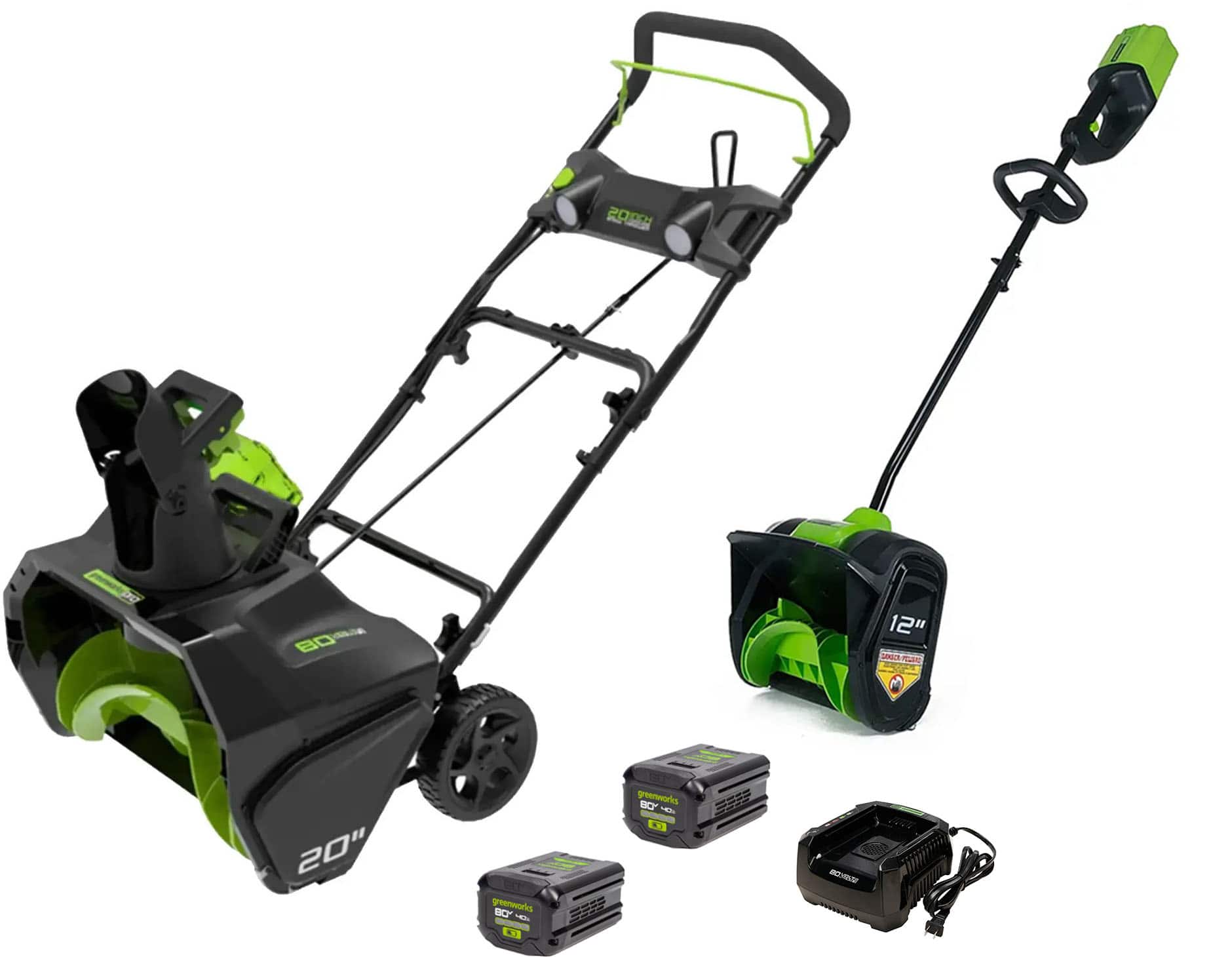Greenworks - 80V 20” Snow Blower, and 12" Snow Shovel - 2-Piece Winter Combo Kit with (2) 4.0 Ah Batteries & Rapid Charger -…