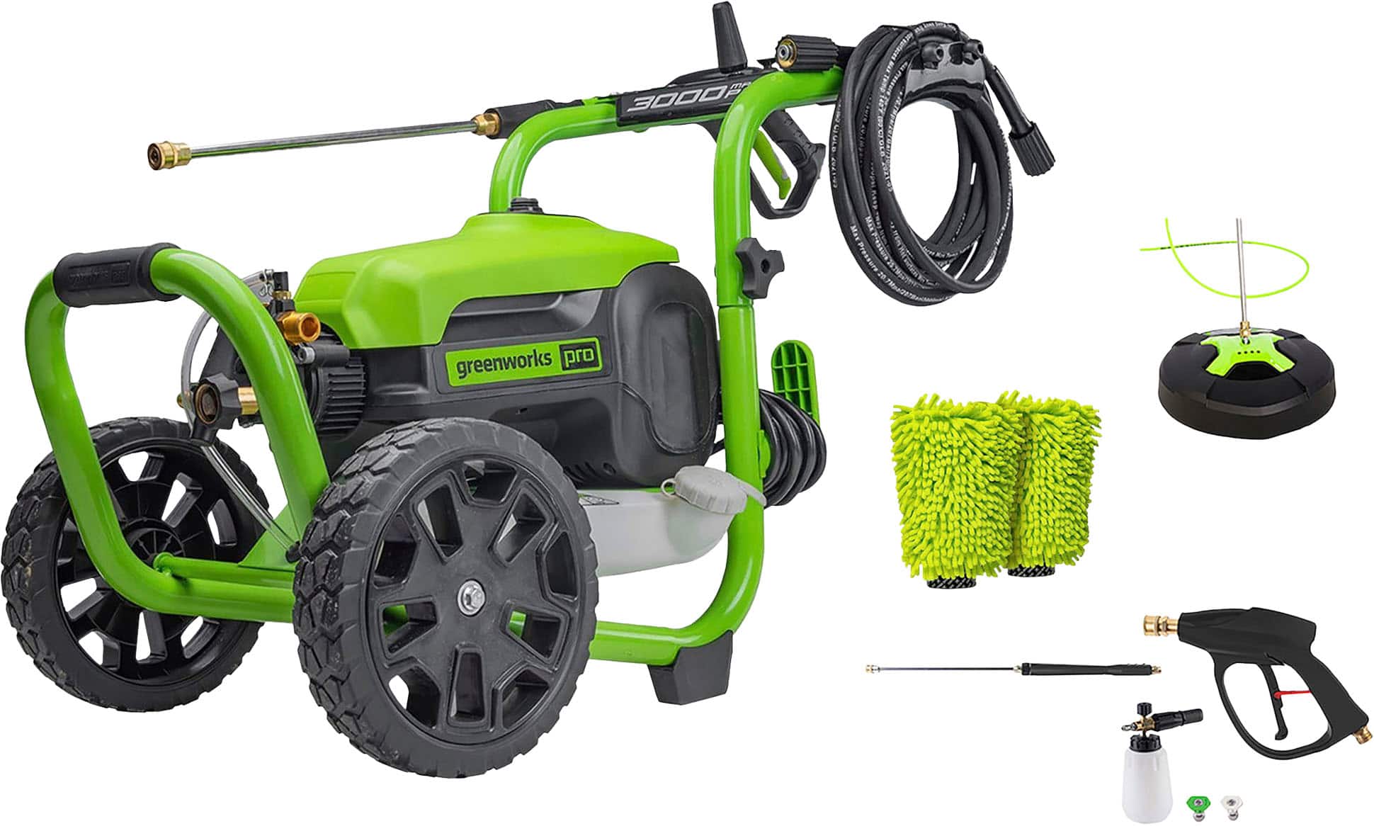 Greenworks - Electric Pressure Washer up to 3000 PSI at 2.0 GPM Combo Kit with short gun, mitts, and 15" surface cleaner - G…