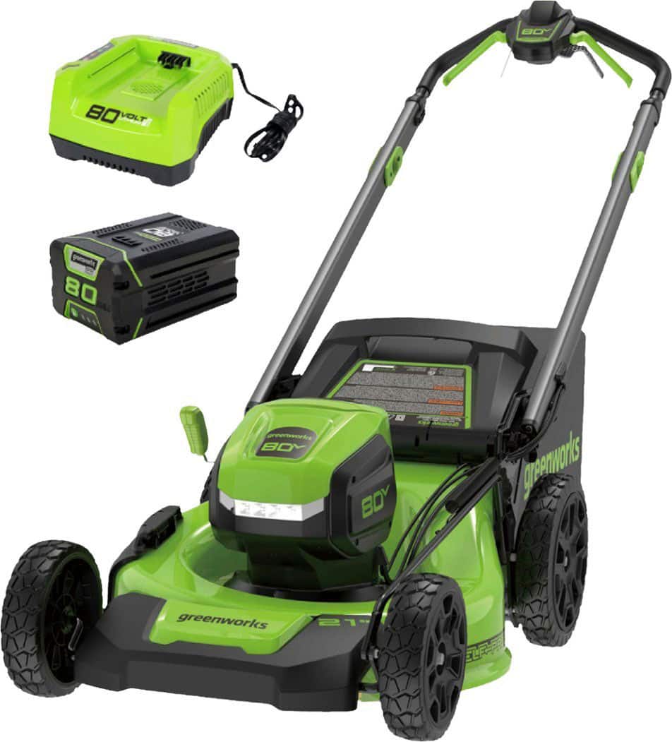 Greenworks - Refurbished 80V 21" Dual Port Self-Propelled Lawn Mower (1 x 4.0 Ah Battery, 1 x Charger) - Green product image